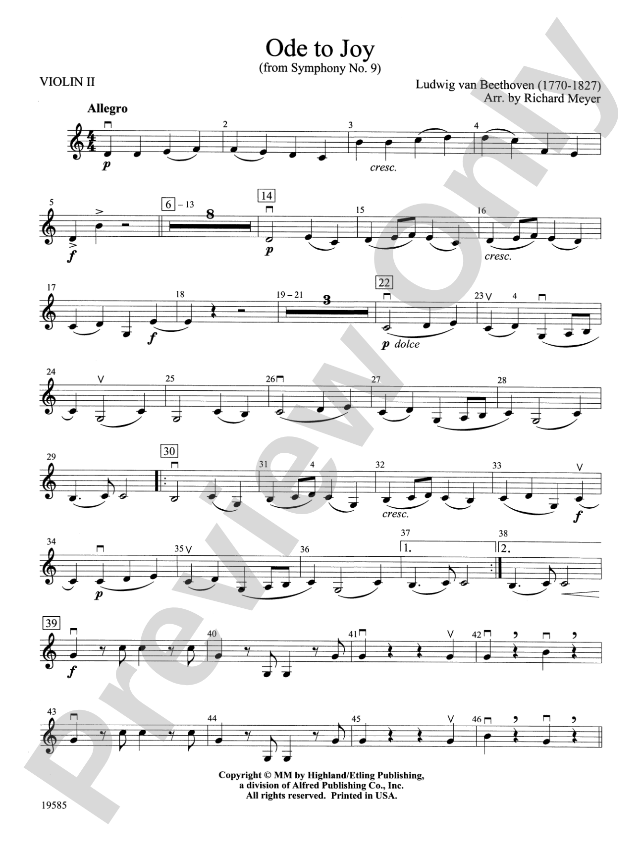Ode to Joy from Symphony No. 9: 2nd Violin