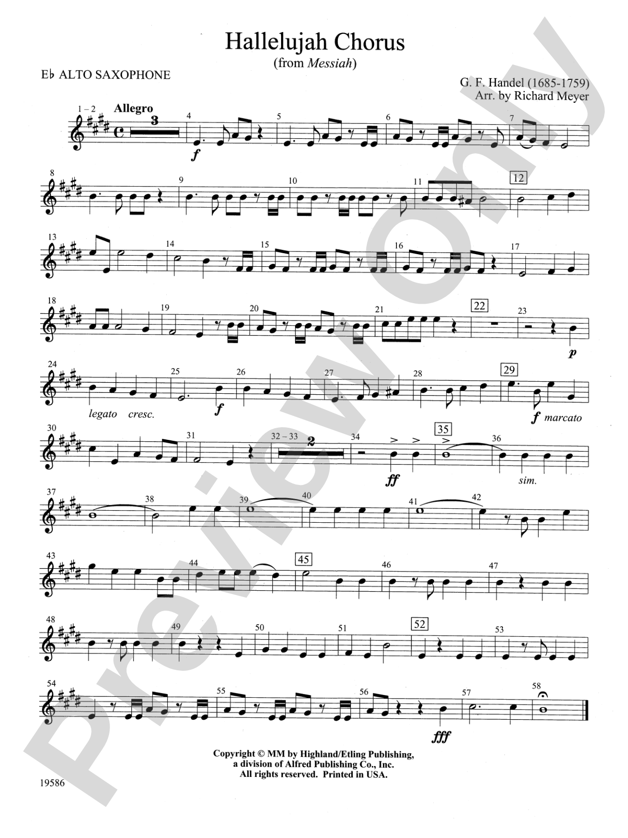 Hallelujah Chorus from Messiah: E-flat Alto Saxophone