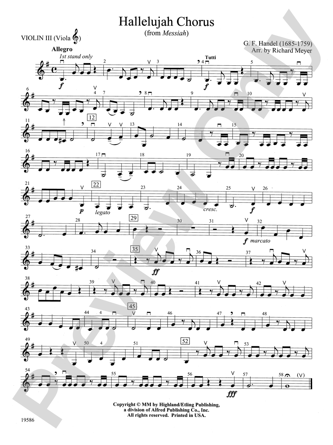 Hallelujah Chorus from Messiah: 3rd Violin (Viola [TC])