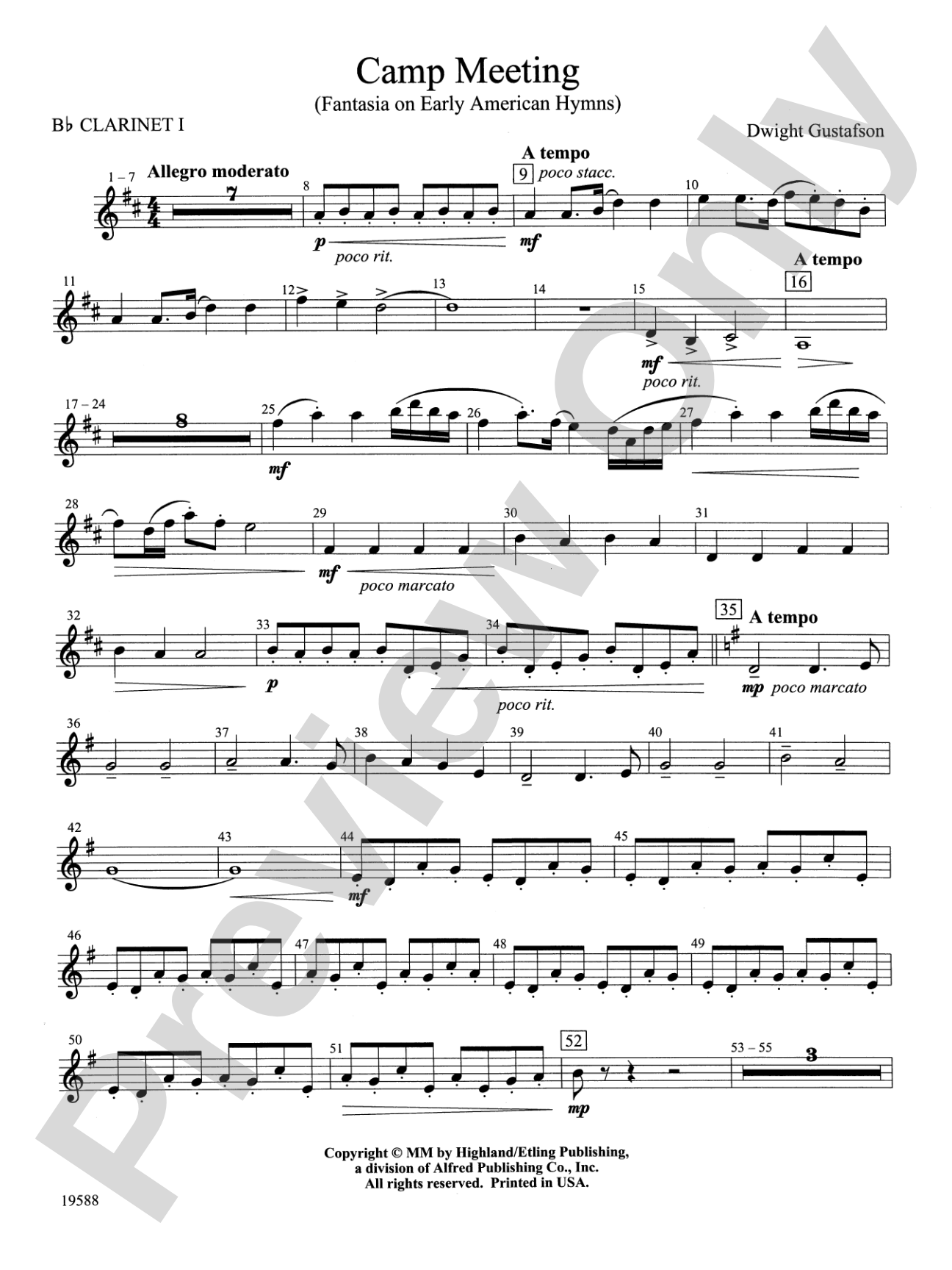 Camp Meeting (Fantasia on Early American Hymns): 1st B-flat Clarinet