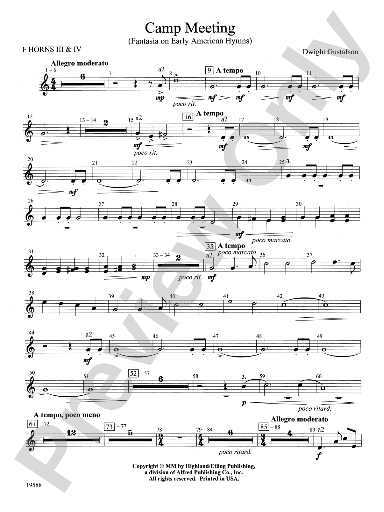 Camp Meeting (Fantasia on Early American Hymns): 3rd F Horn