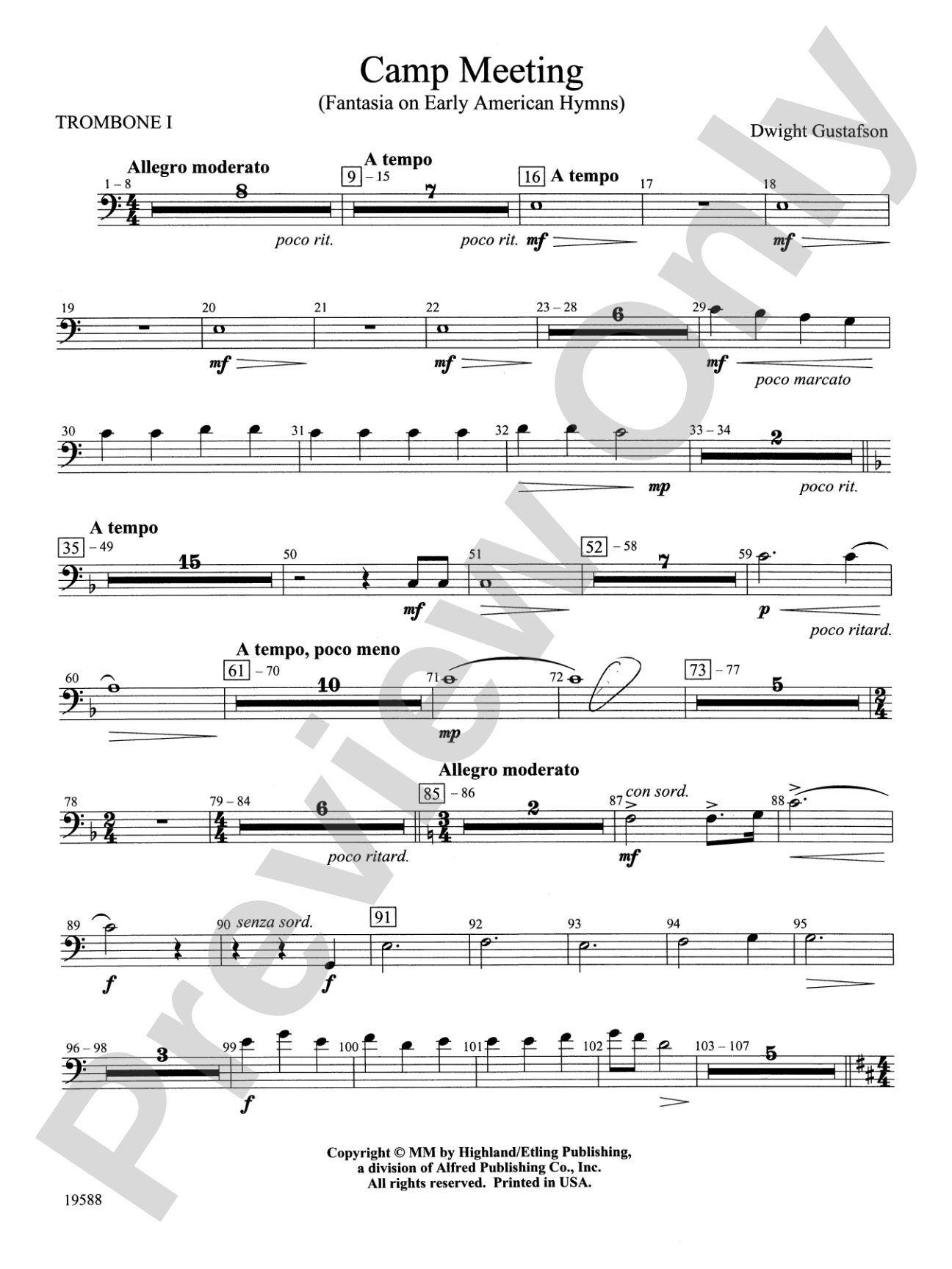 Camp Meeting (Fantasia on Early American Hymns): 1st Trombone
