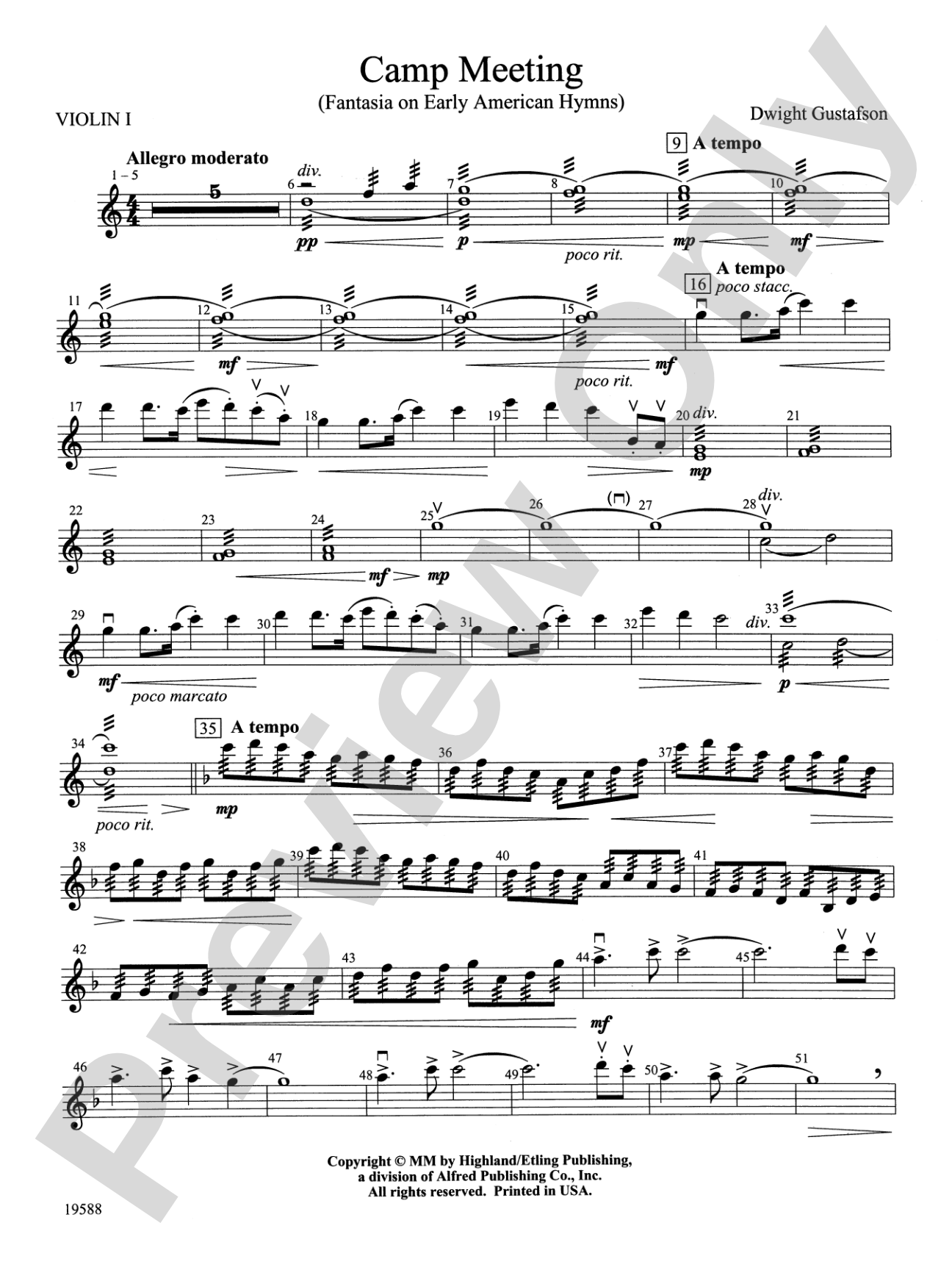 Camp Meeting (Fantasia on Early American Hymns): 1st Violin