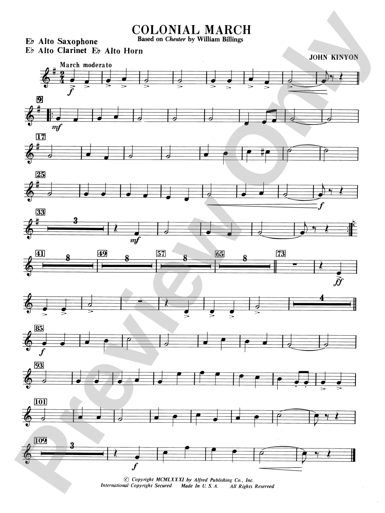 Colonial March (Based on Chester): E-flat Alto Saxophone