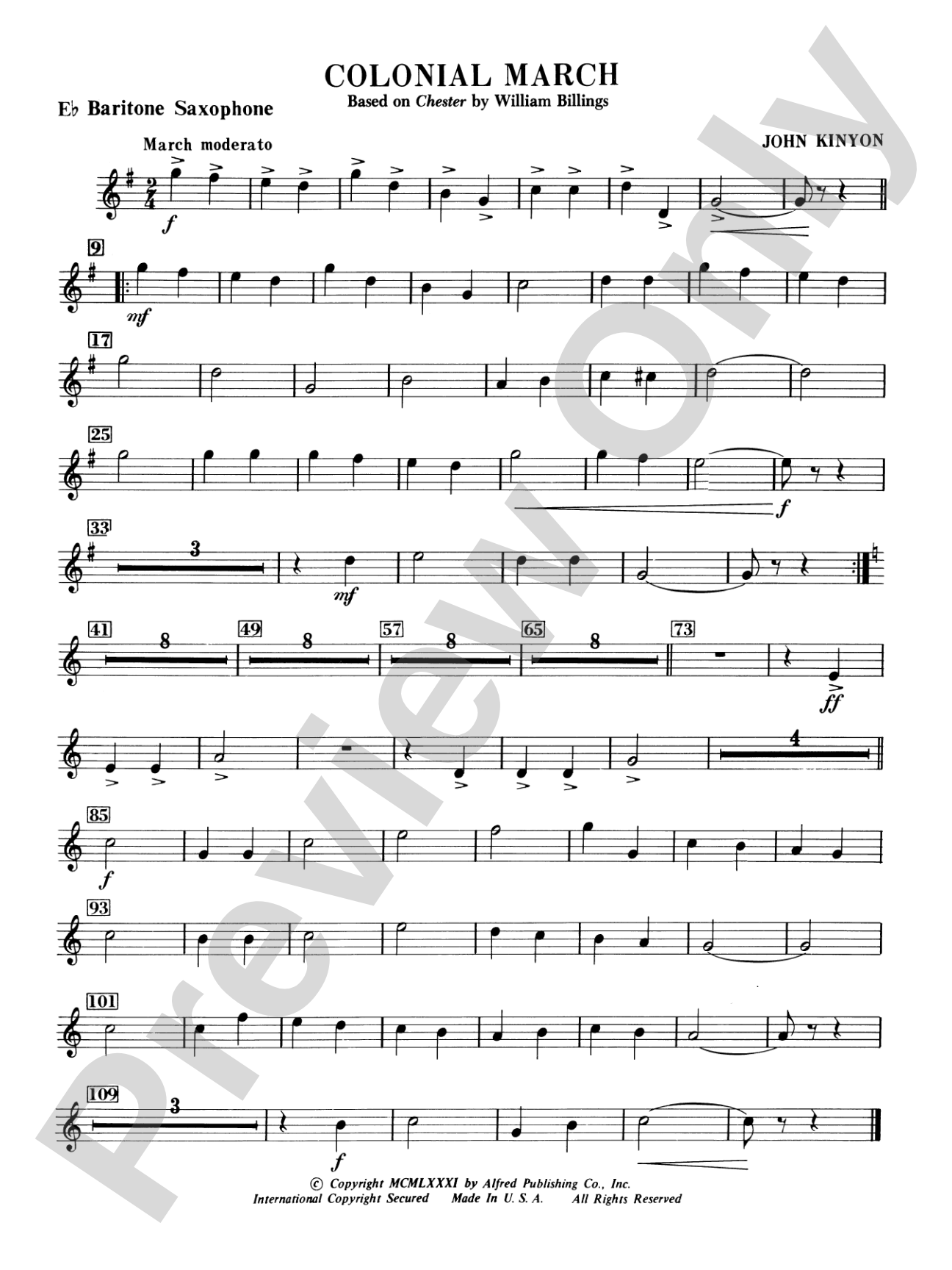 Colonial March (Based on Chester): E-flat Baritone Saxophone