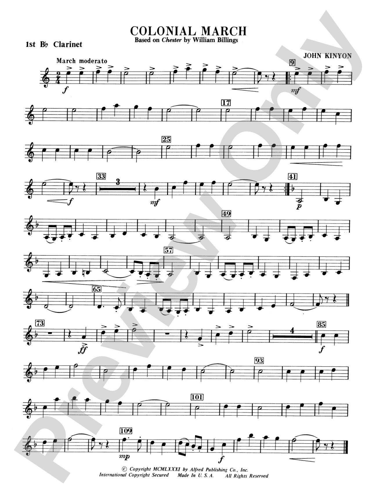 Colonial March (Based on Chester): 1st B-flat Clarinet