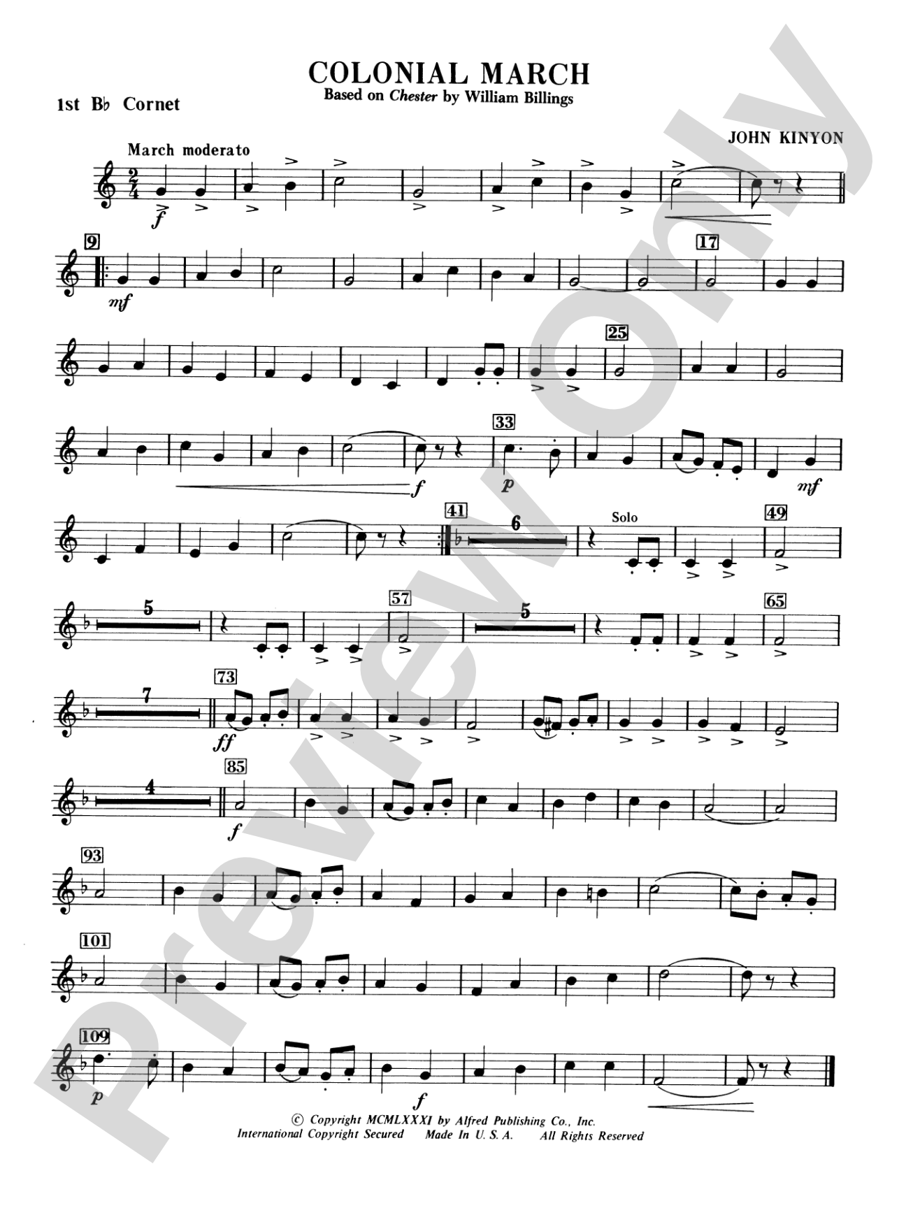 Colonial March (Based on Chester): 1st B-flat Cornet