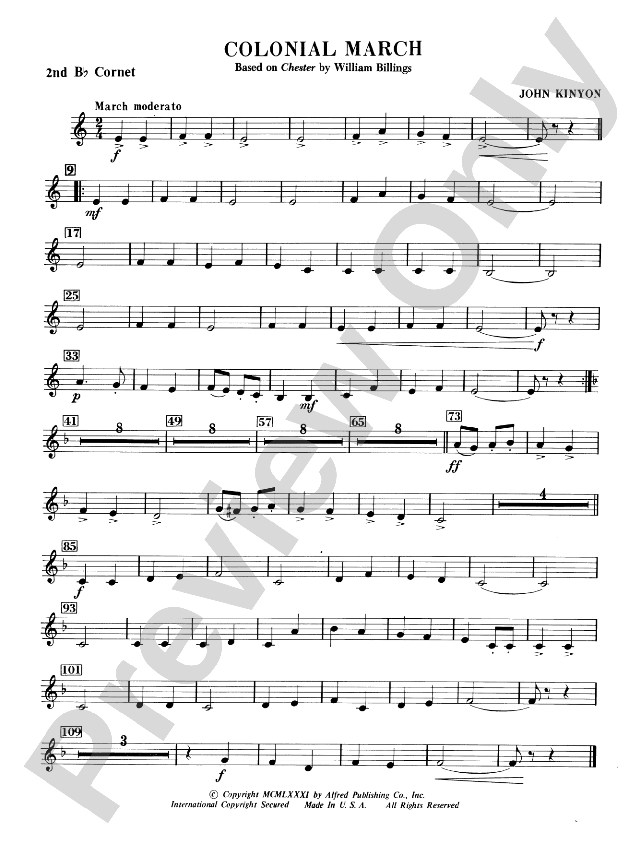 Colonial March (Based on Chester): 2nd B-flat Cornet