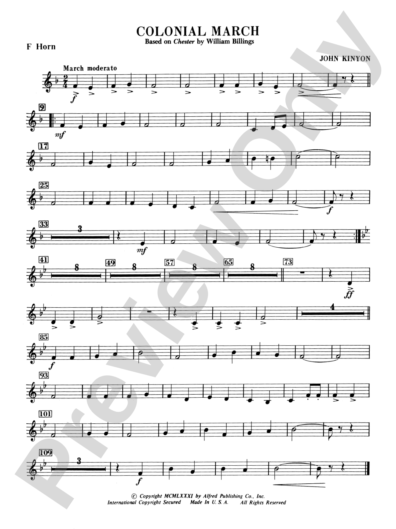 Colonial March (Based on Chester): 1st F Horn