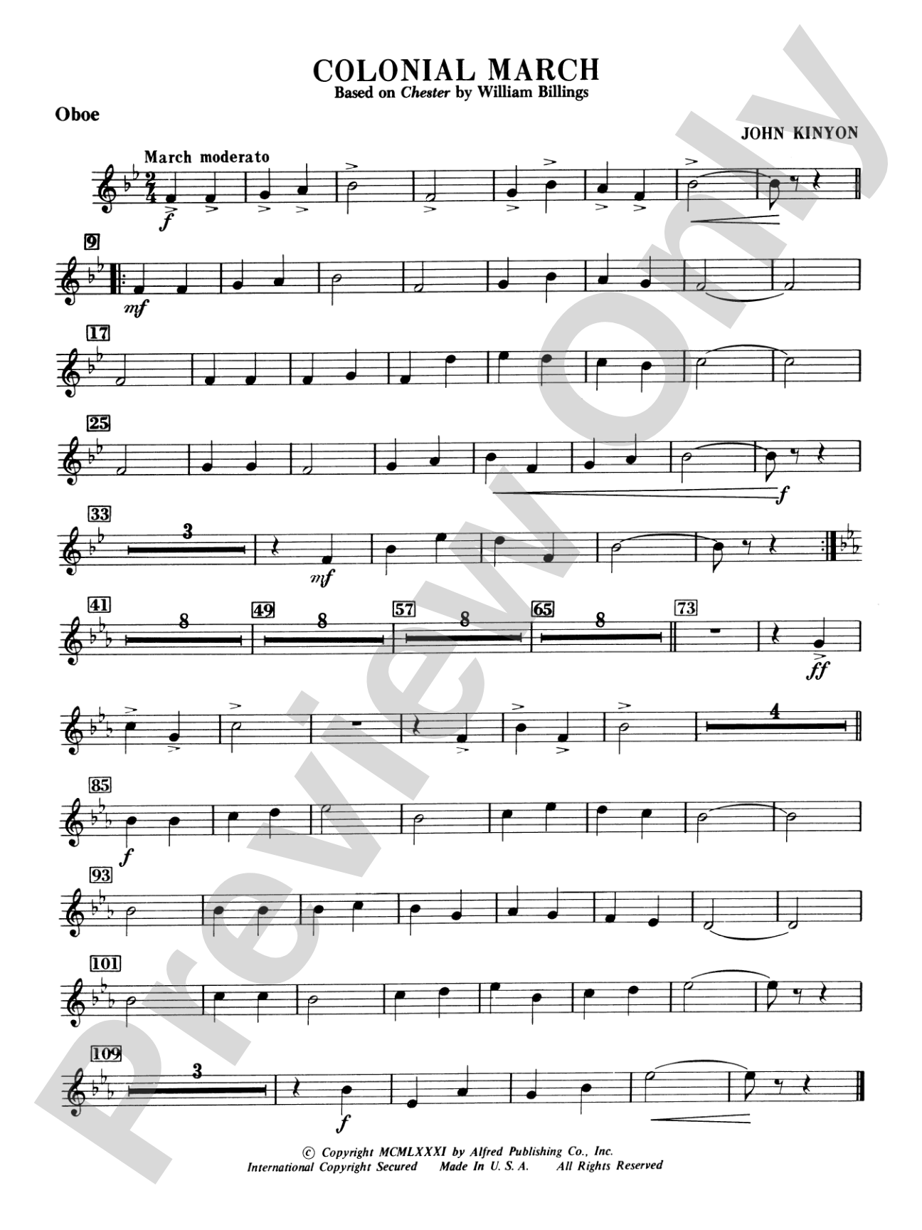 Colonial March (Based on Chester): Oboe