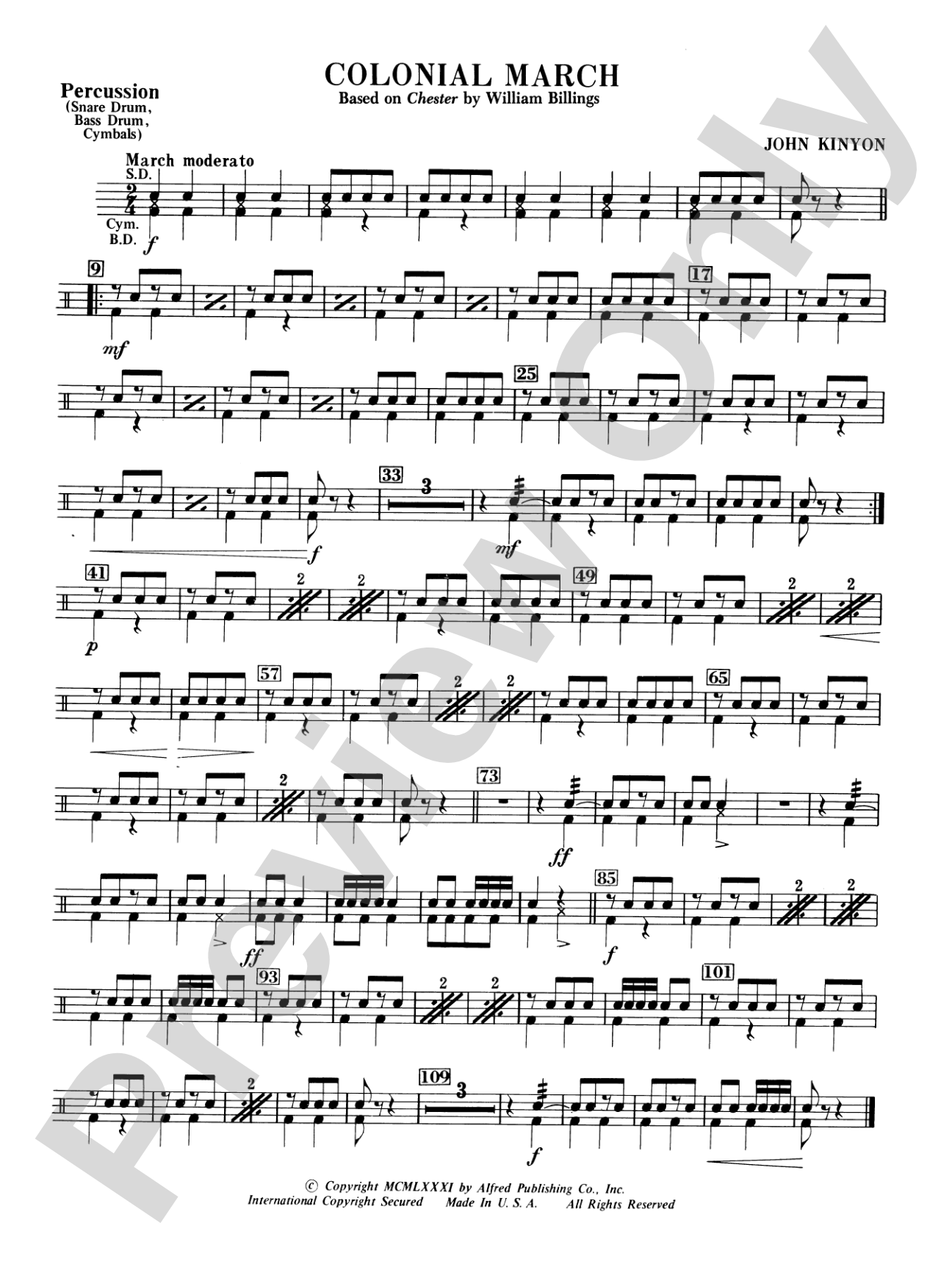 Colonial March (Based on Chester): 1st Percussion
