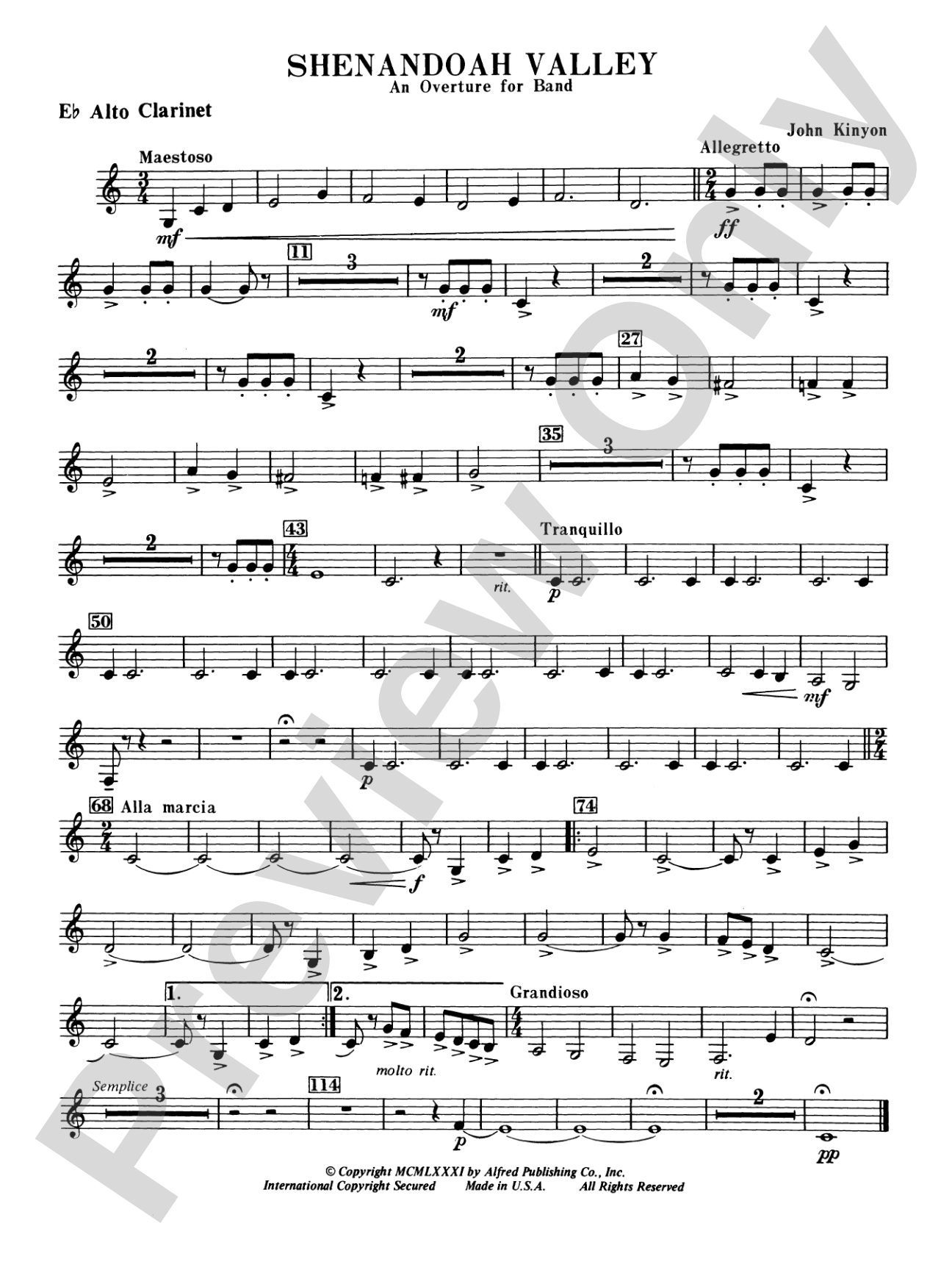 Shenandoah Valley: E-flat Alto Clarinet