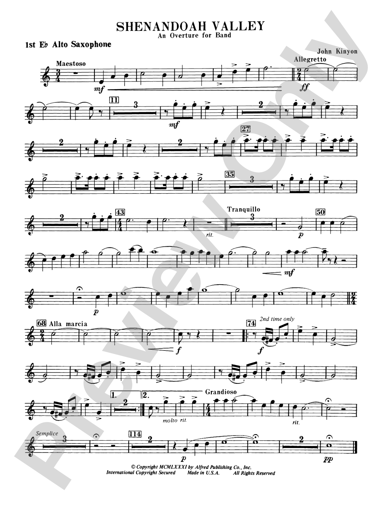 Shenandoah Valley: E-flat Alto Saxophone