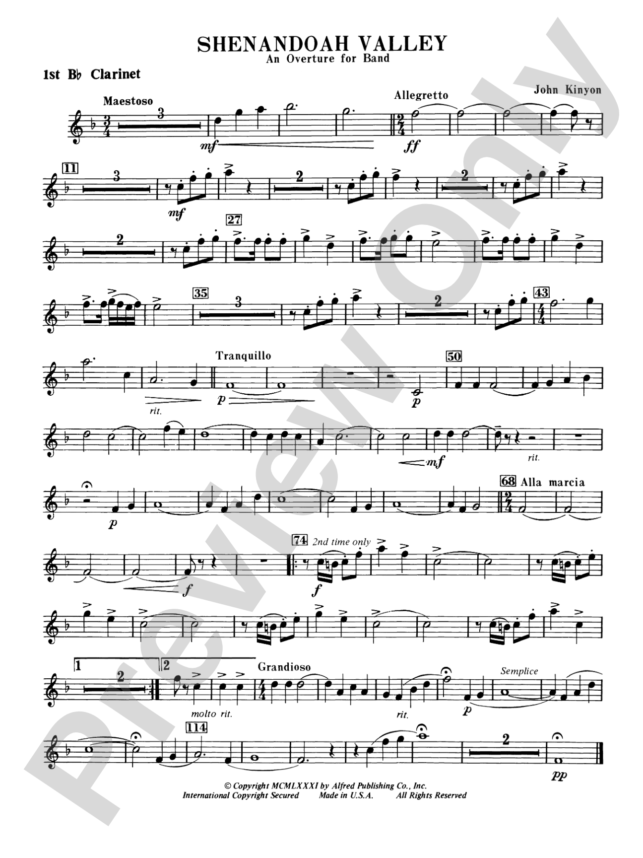 Shenandoah Valley: 1st B-flat Clarinet