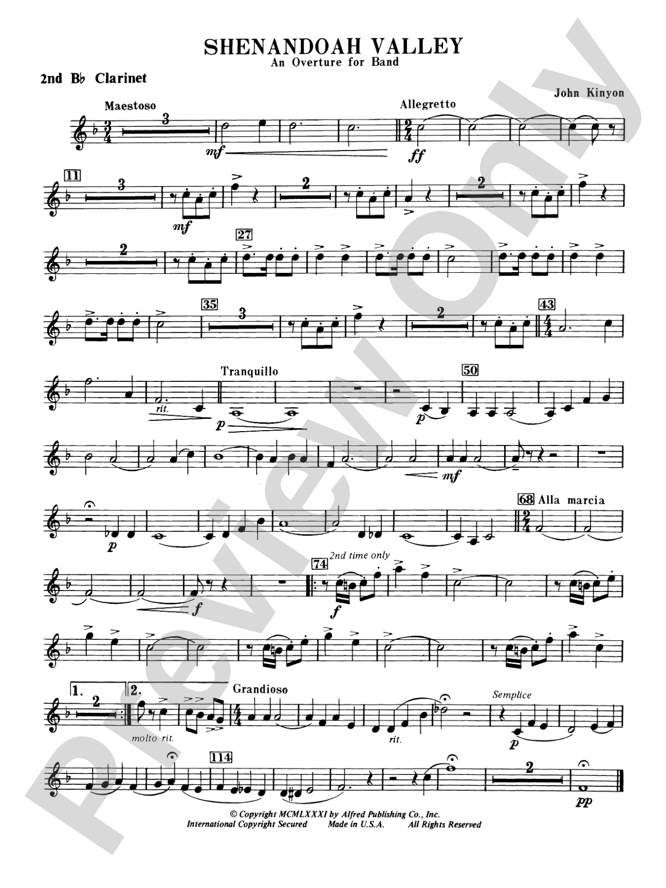 Shenandoah Valley: 2nd B-flat Clarinet