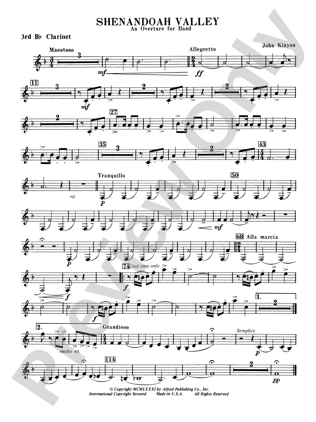 Shenandoah Valley: 3rd B-flat Clarinet