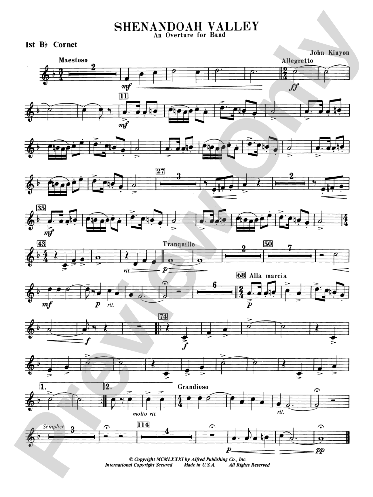 Shenandoah Valley: 1st B-flat Cornet