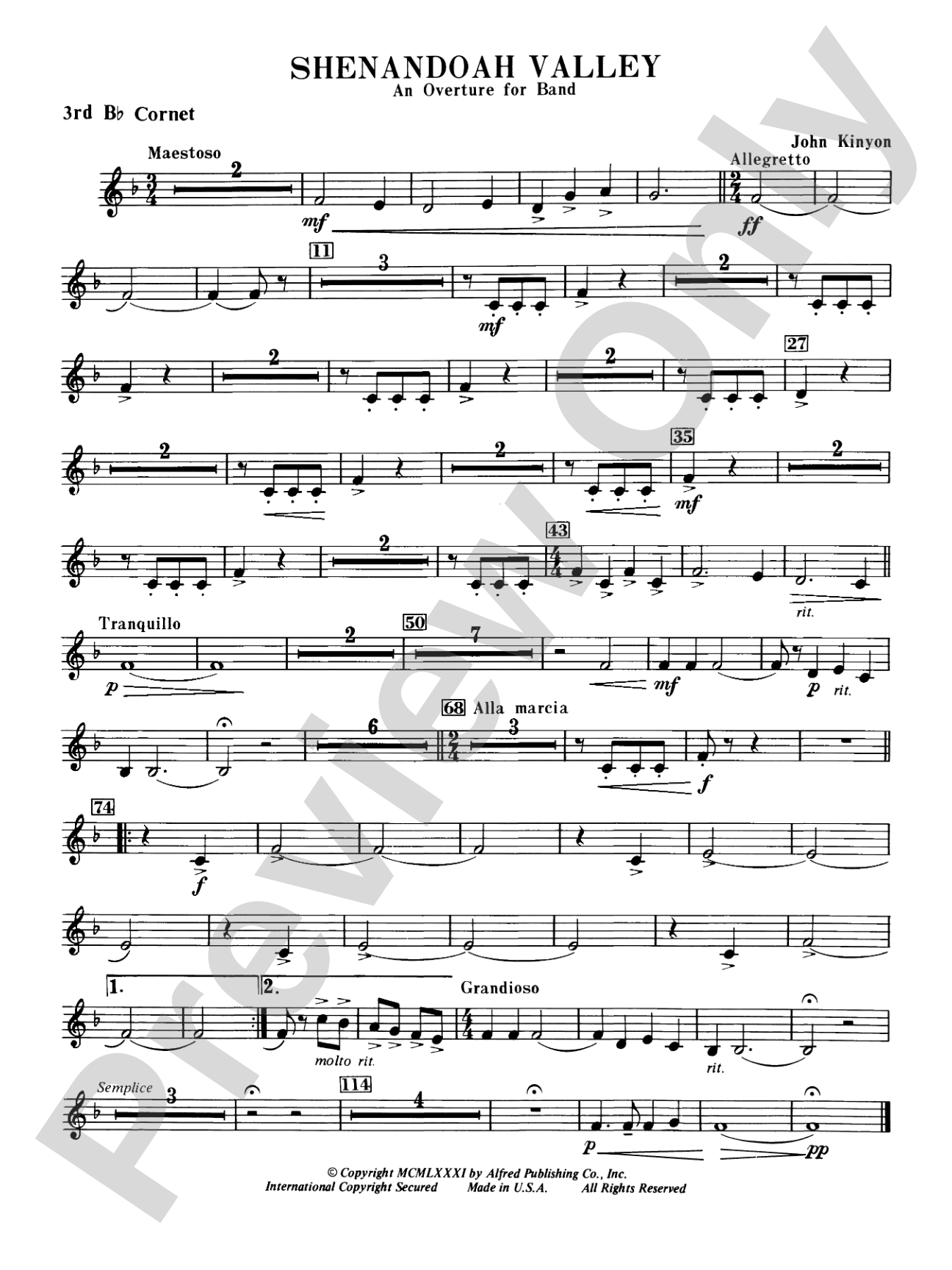 Shenandoah Valley: 3rd B-flat Cornet