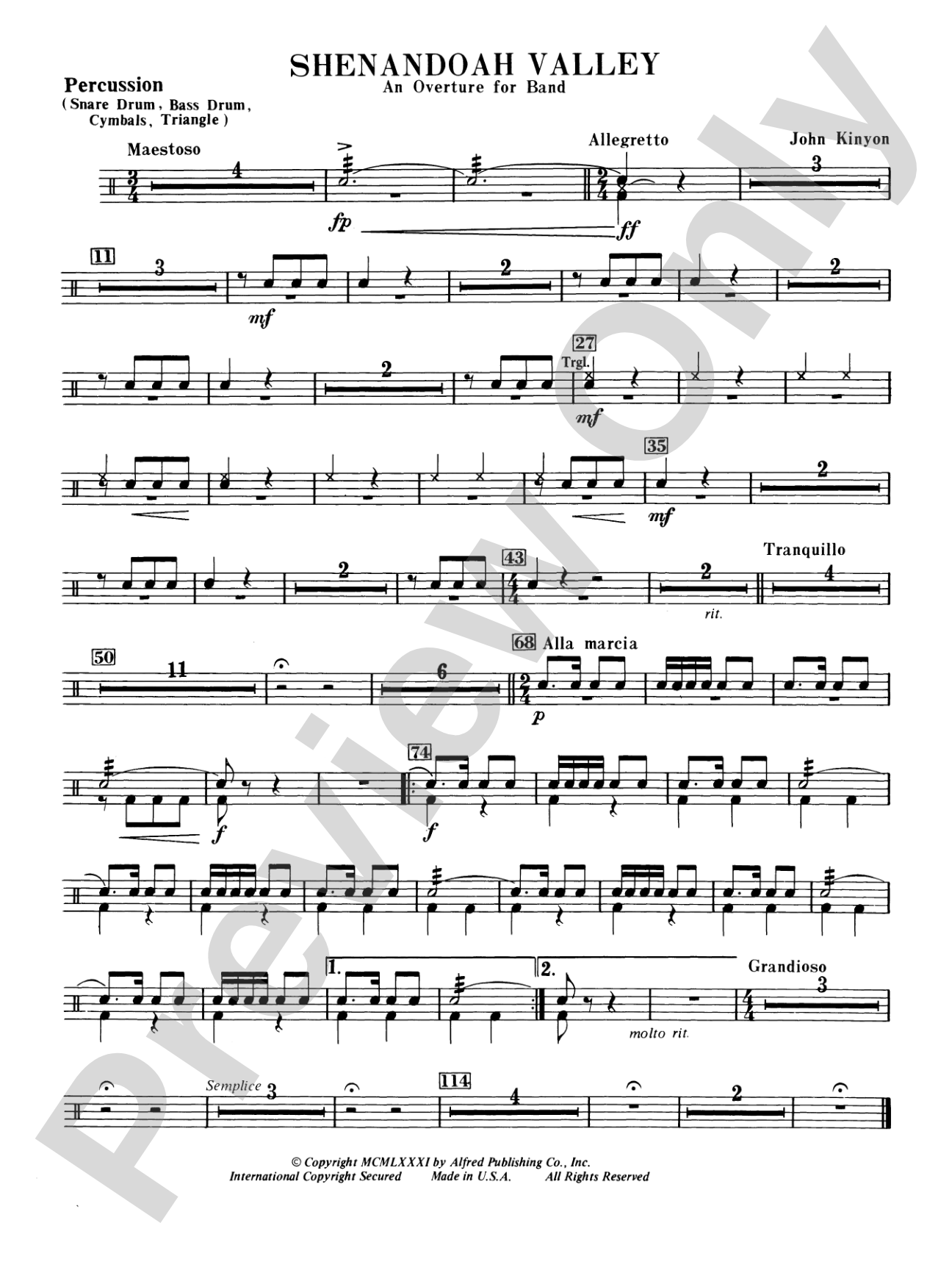 Shenandoah Valley: 1st Percussion