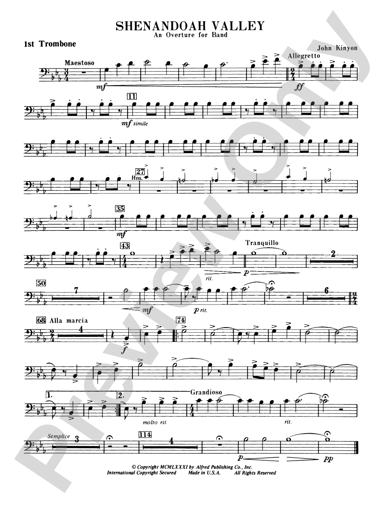 Shenandoah Valley: 1st Trombone