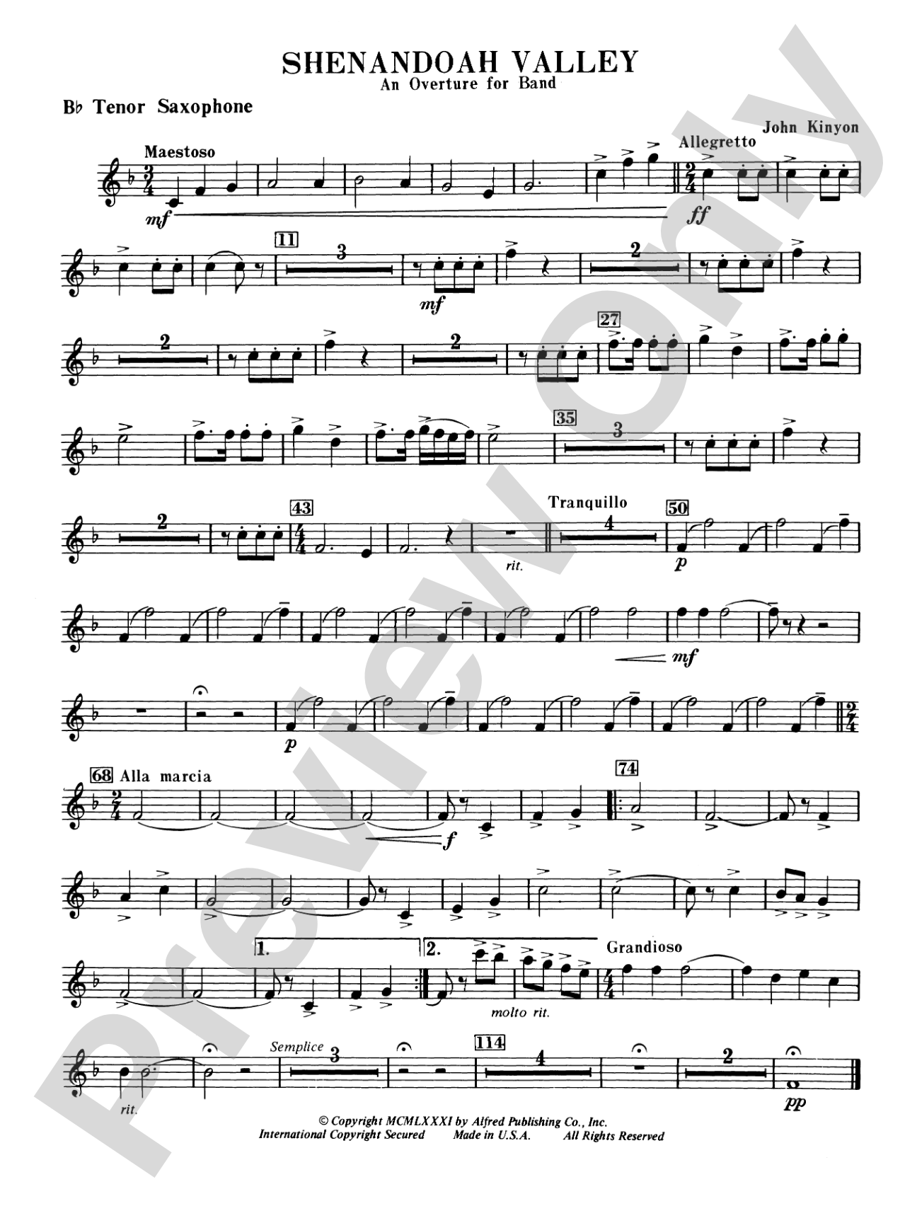 Shenandoah Valley: B-flat Tenor Saxophone