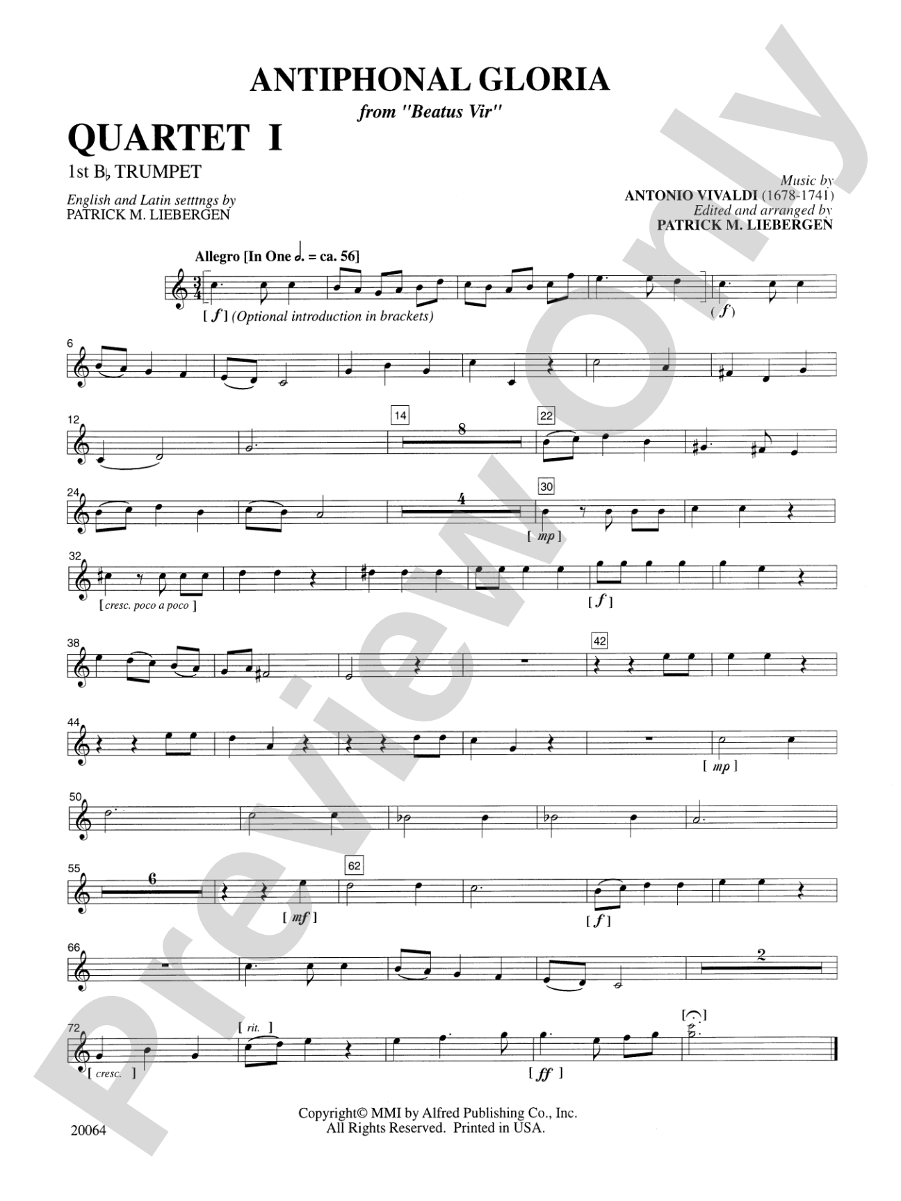 Antiphonal Gloria: 1st B-flat Trumpet: Choral SoundPax