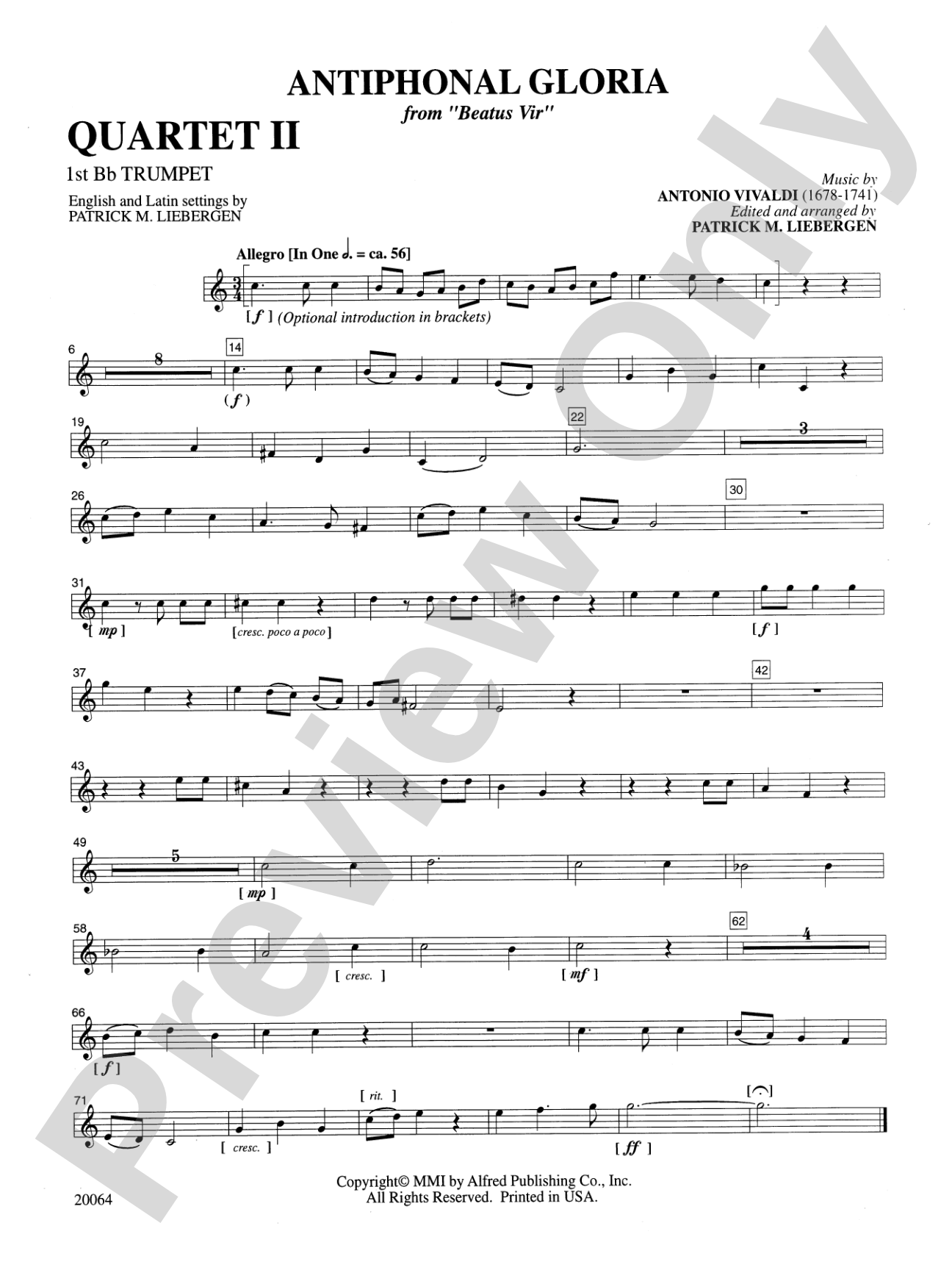 Antiphonal Gloria: 1st Trumpet Quartet 1: Choral SoundPax