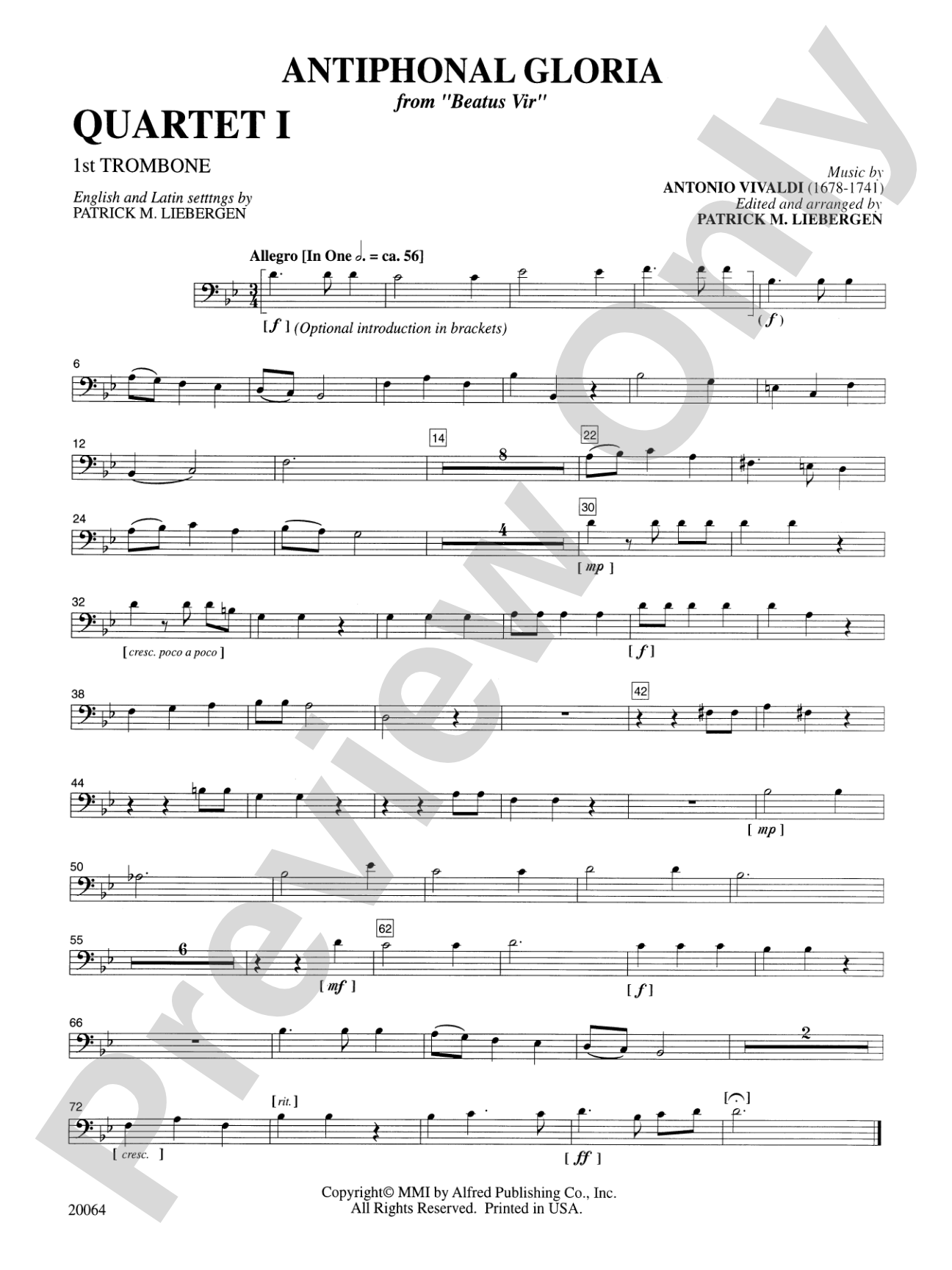 Antiphonal Gloria: 1st Trombone: Choral SoundPax
