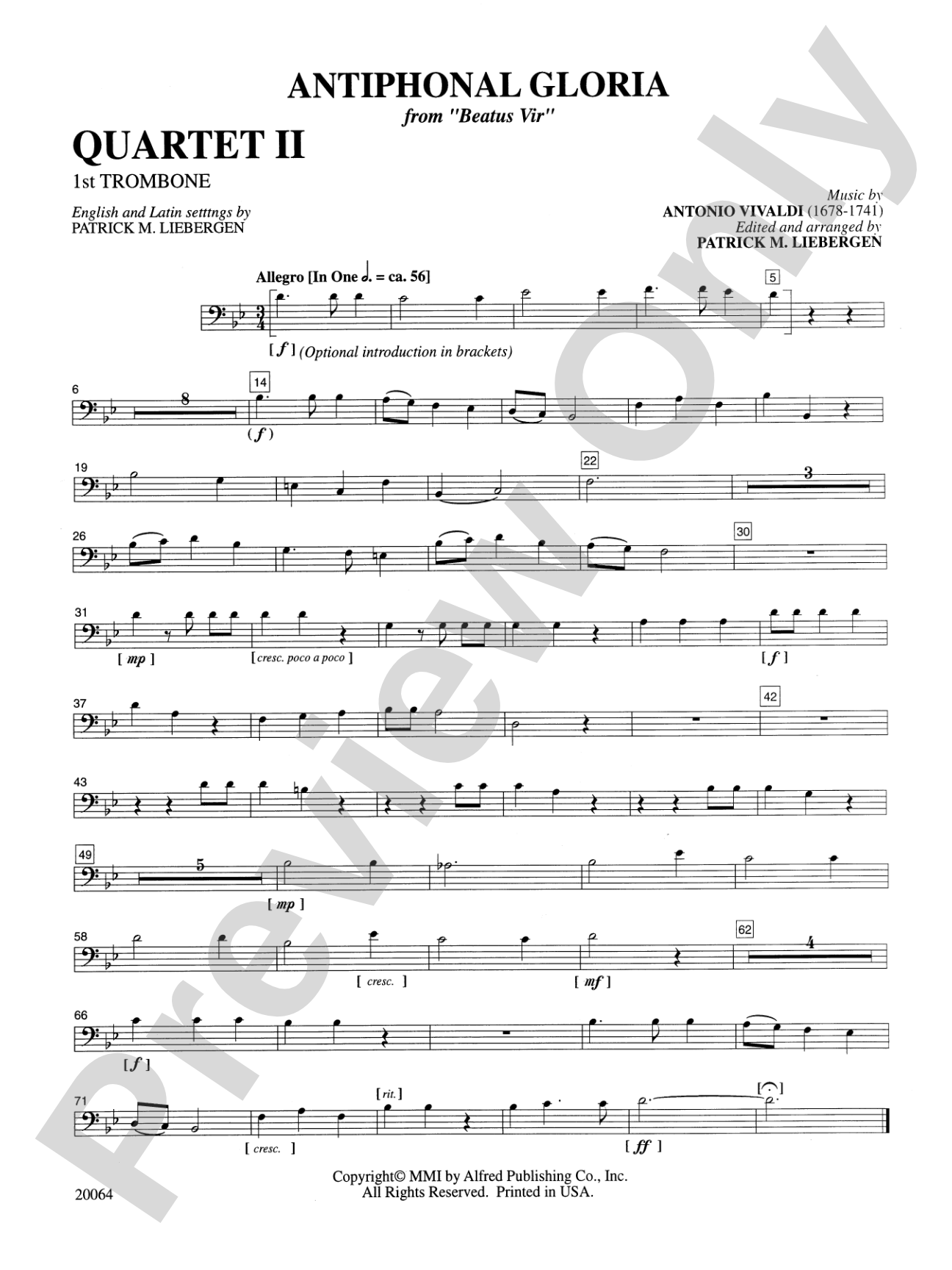 Antiphonal Gloria: 1st Trombone Quartet 1: Choral SoundPax