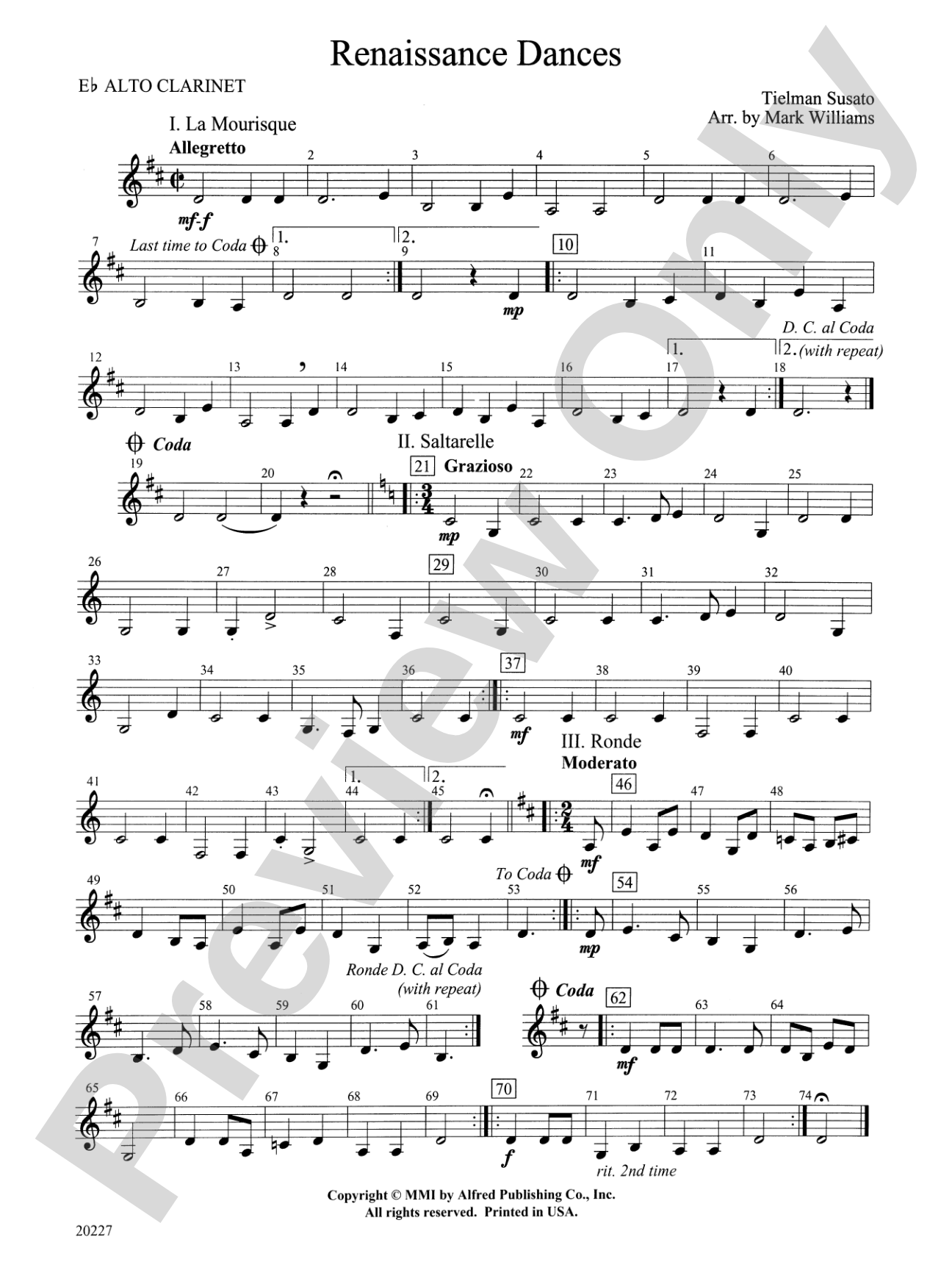 Renaissance Dances: E-flat Alto Clarinet