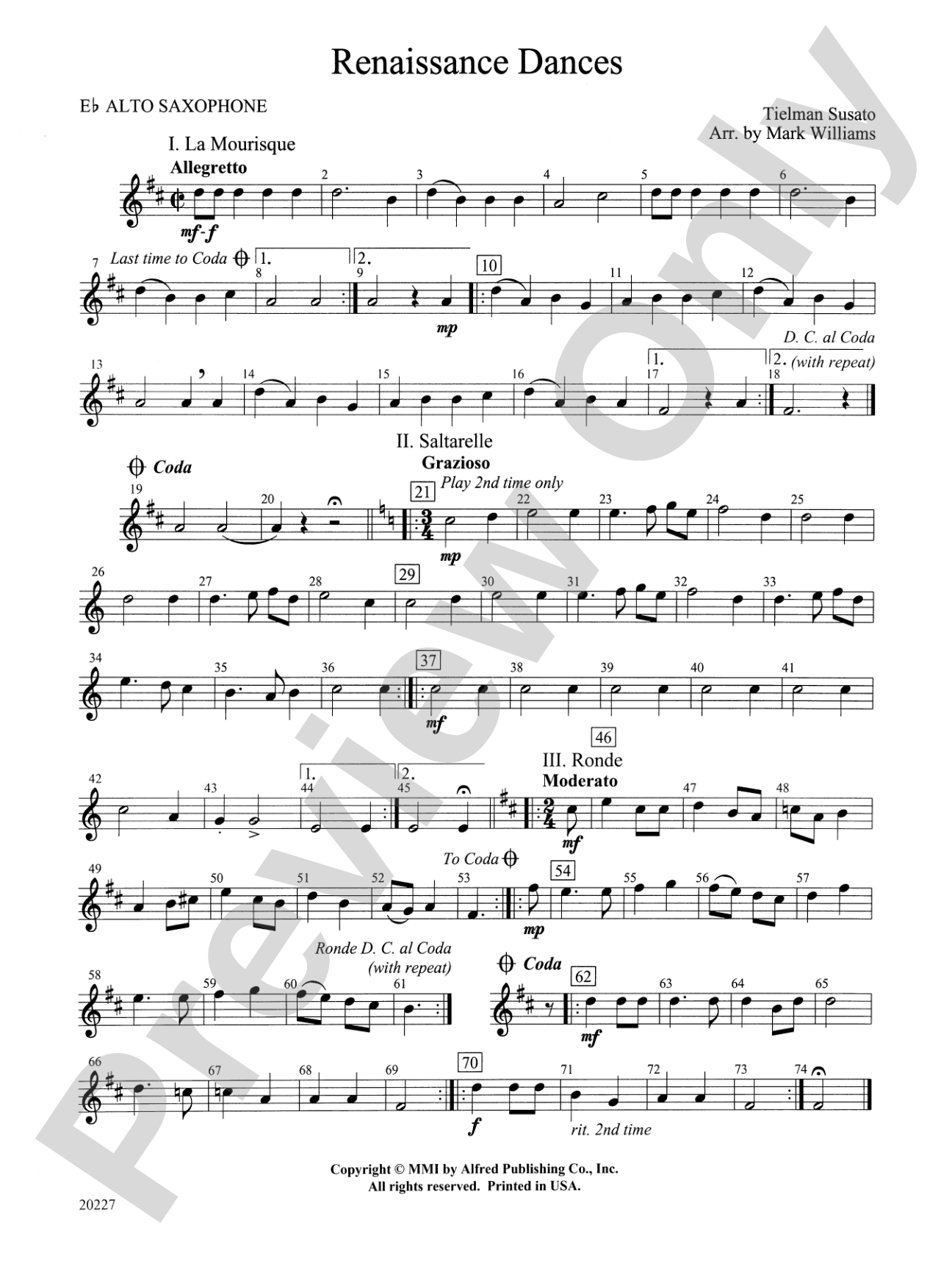 Renaissance Dances: E-flat Alto Saxophone