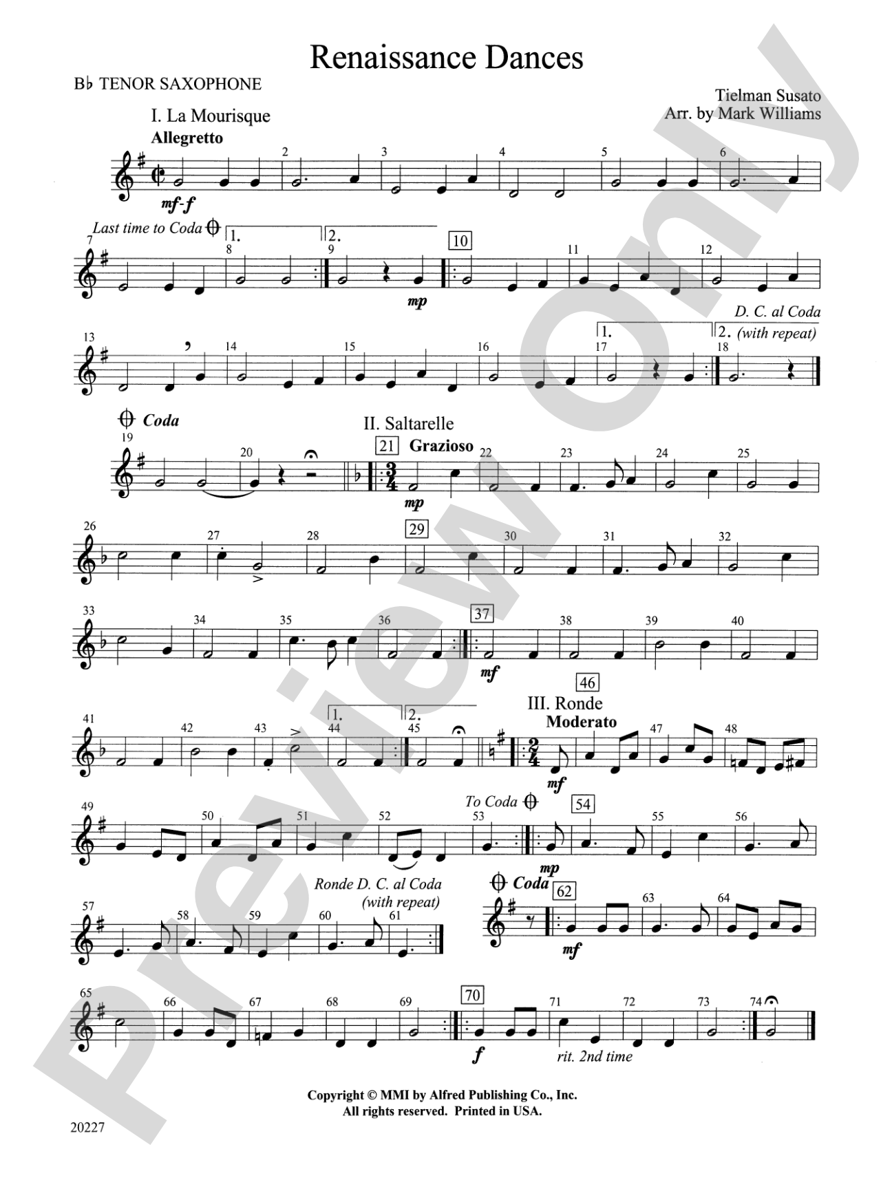 Renaissance Dances: B-flat Tenor Saxophone