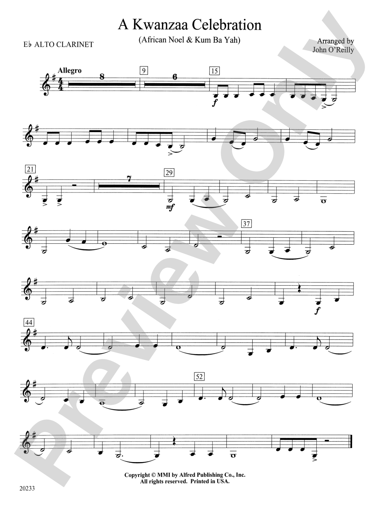 A Kwanzaa Celebration: E-flat Alto Clarinet