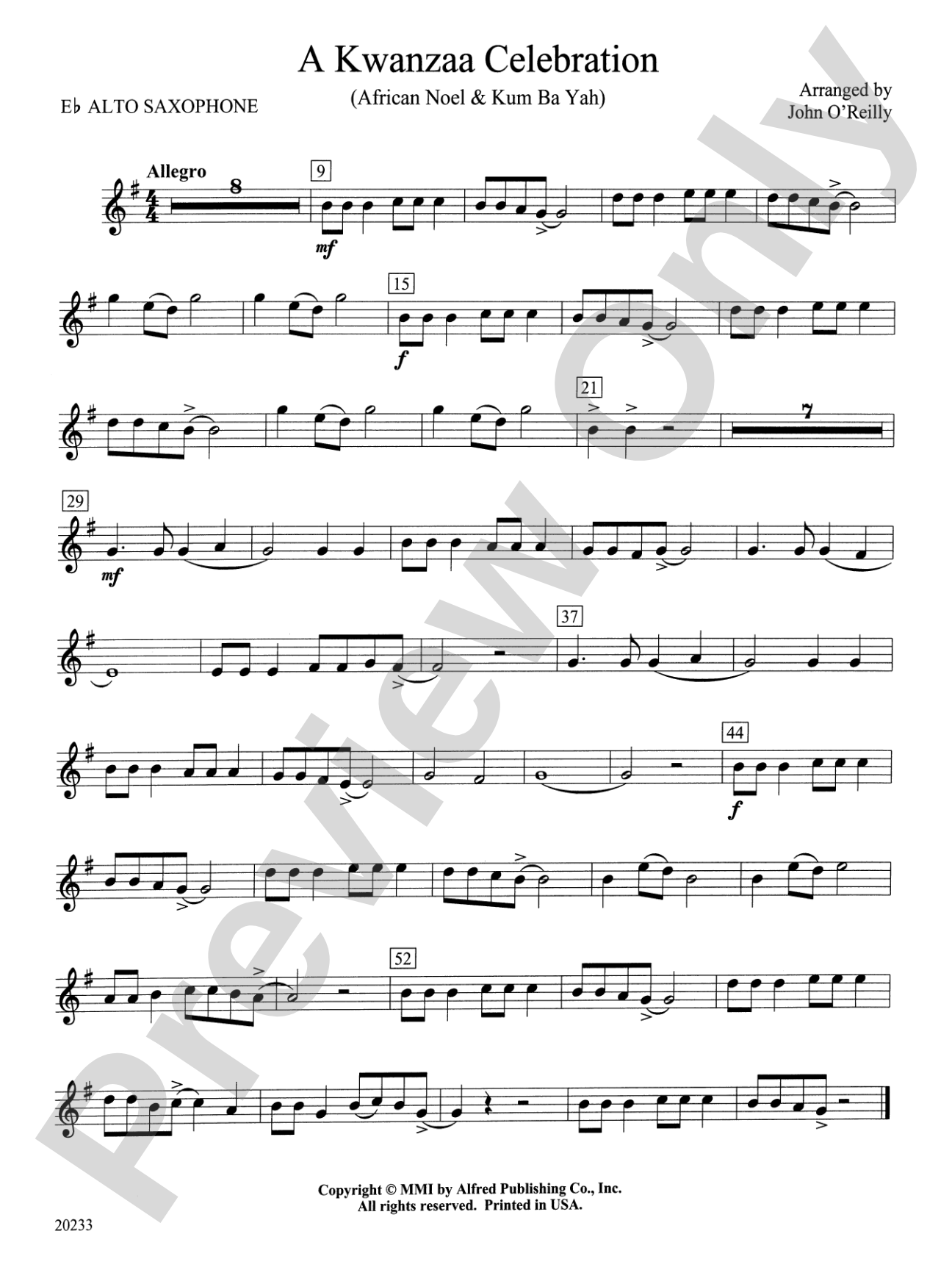 A Kwanzaa Celebration: E-flat Alto Saxophone