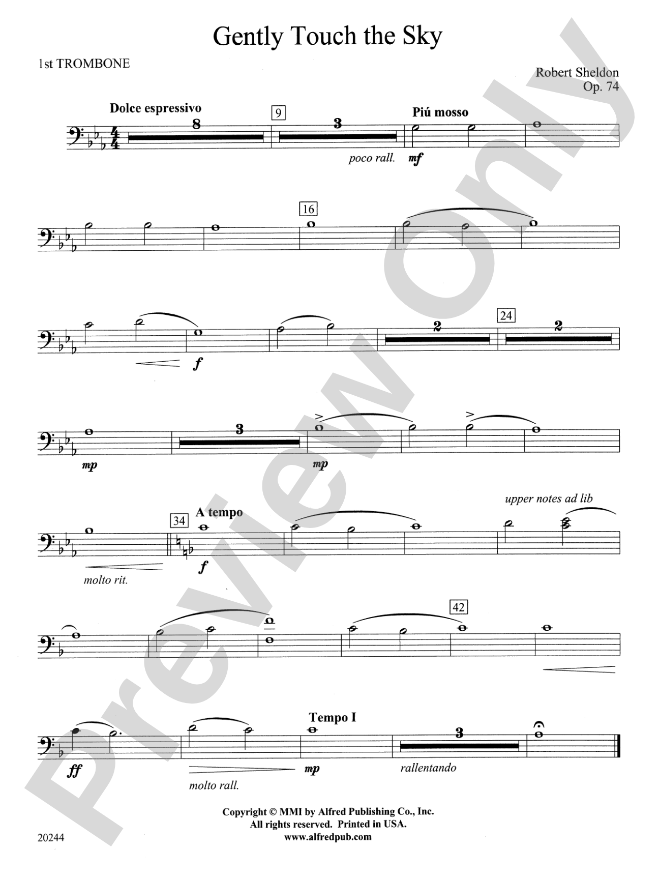 Gently Touch the Sky: 1st Trombone