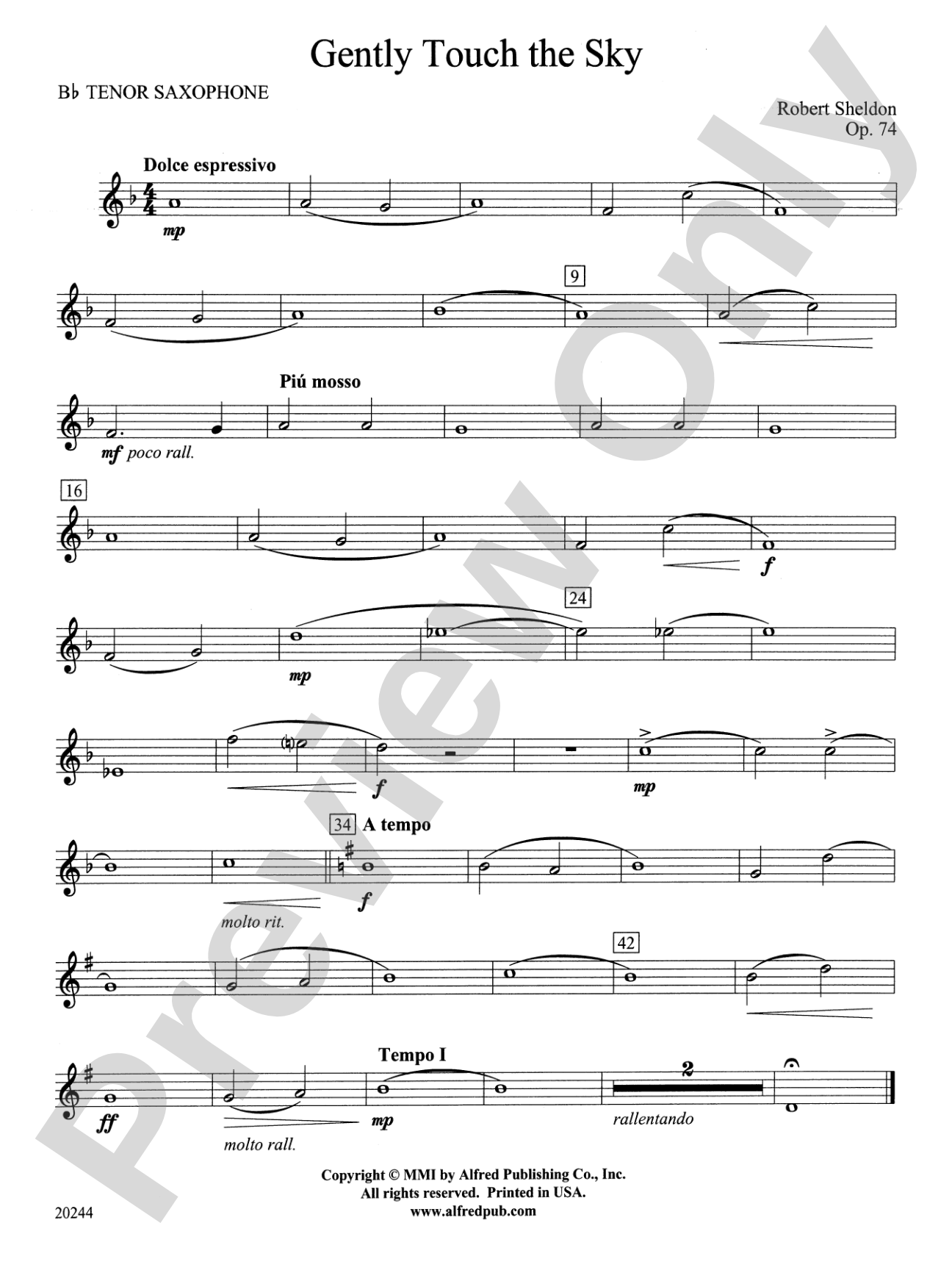 Gently Touch the Sky: B-flat Tenor Saxophone