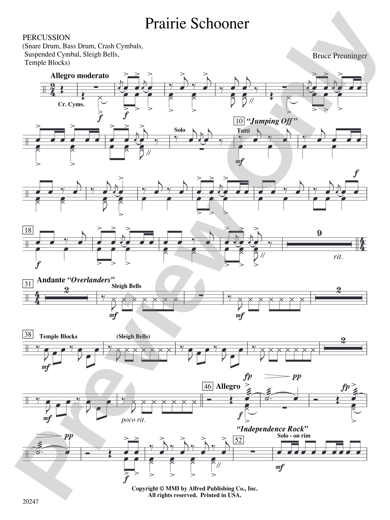 Prairie Schooner: 1st Percussion