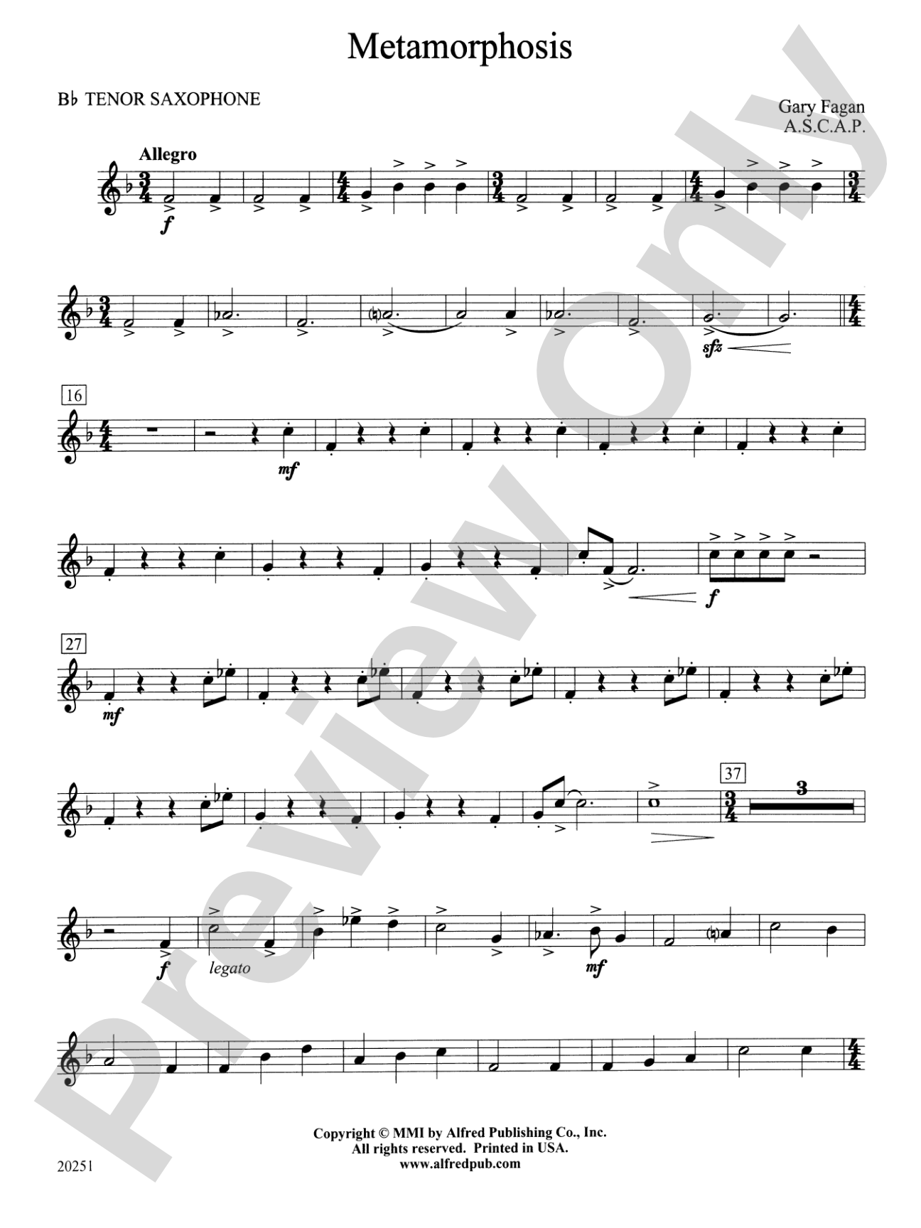 Metamorphosis: B-flat Tenor Saxophone
