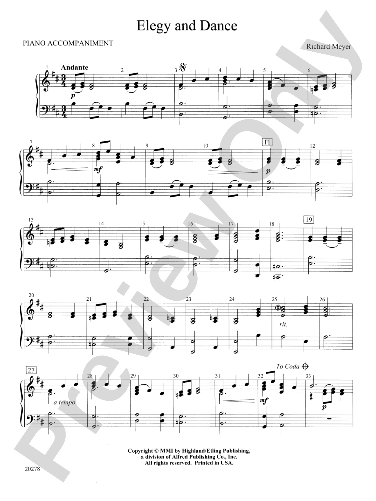 Elegy and Dance: Piano Accompaniment