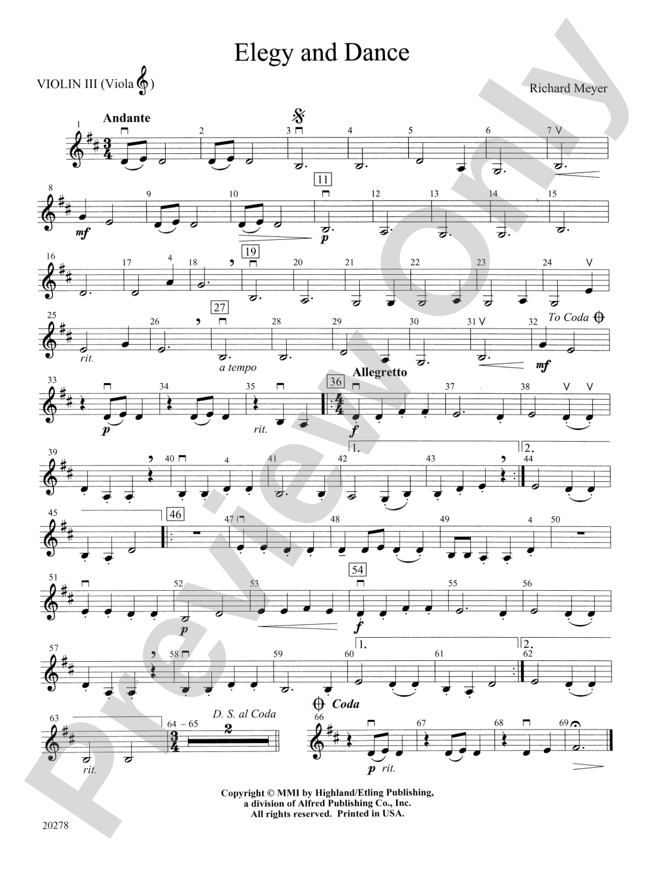 Elegy and Dance: 3rd Violin (Viola [TC])