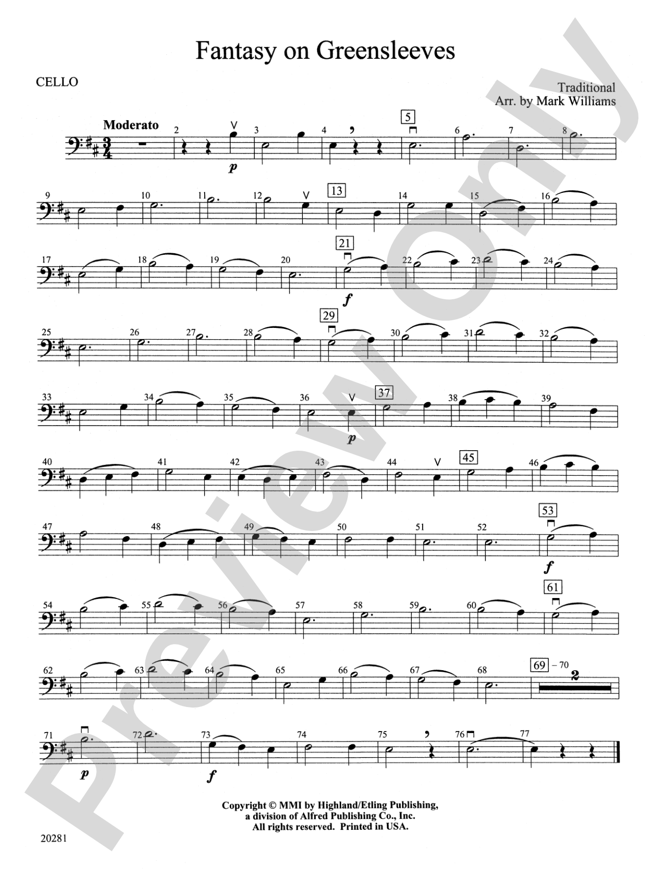 Fantasy on Greensleeves: Cello