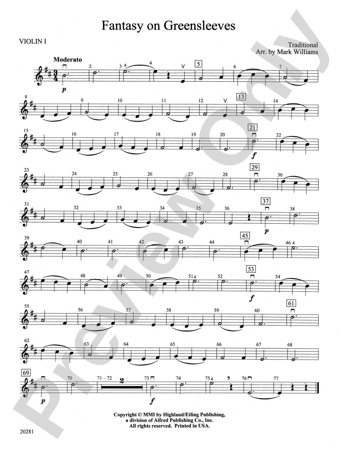 Fantasy on Greensleeves: 1st Violin