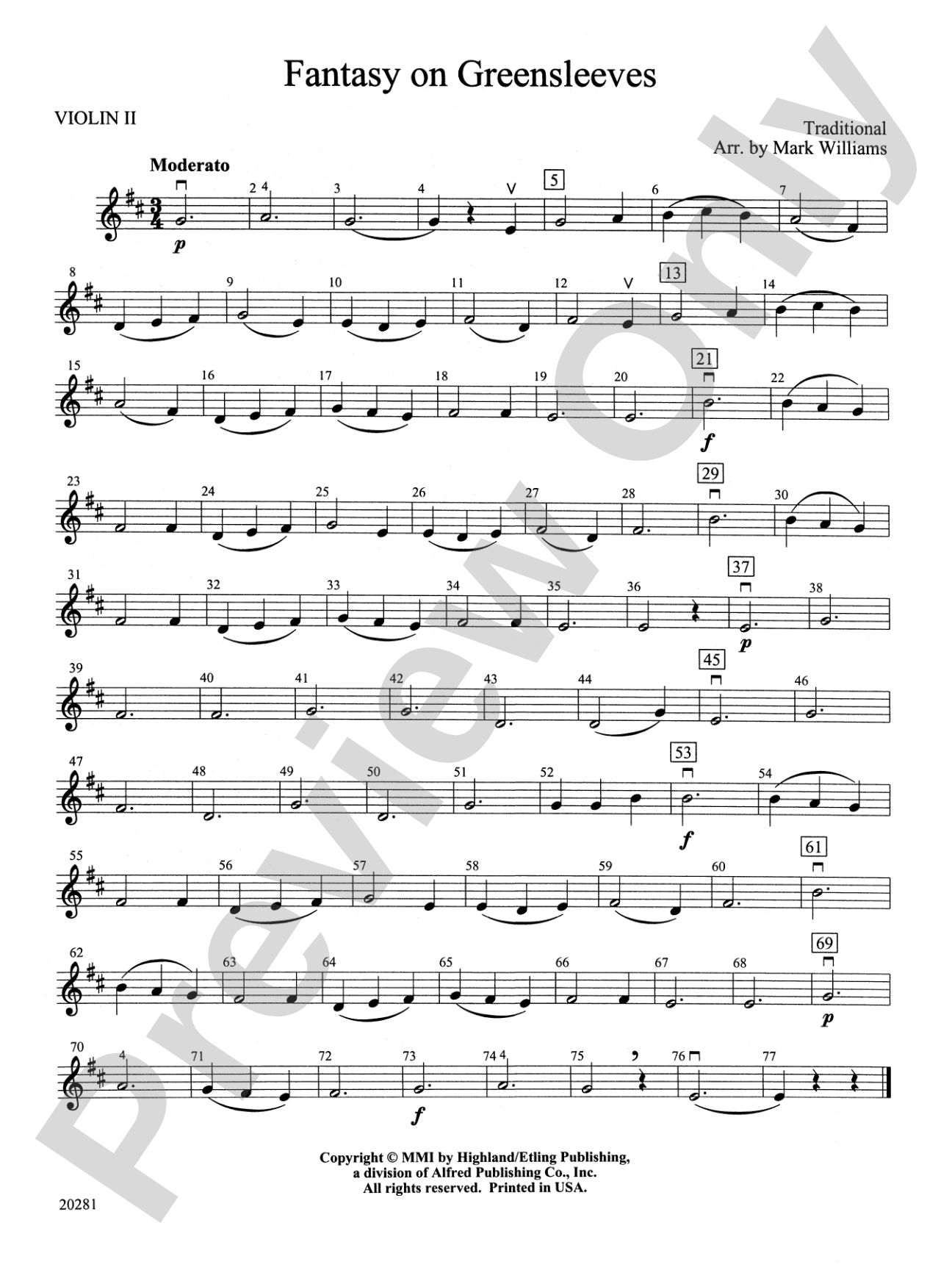 Fantasy on Greensleeves: 2nd Violin