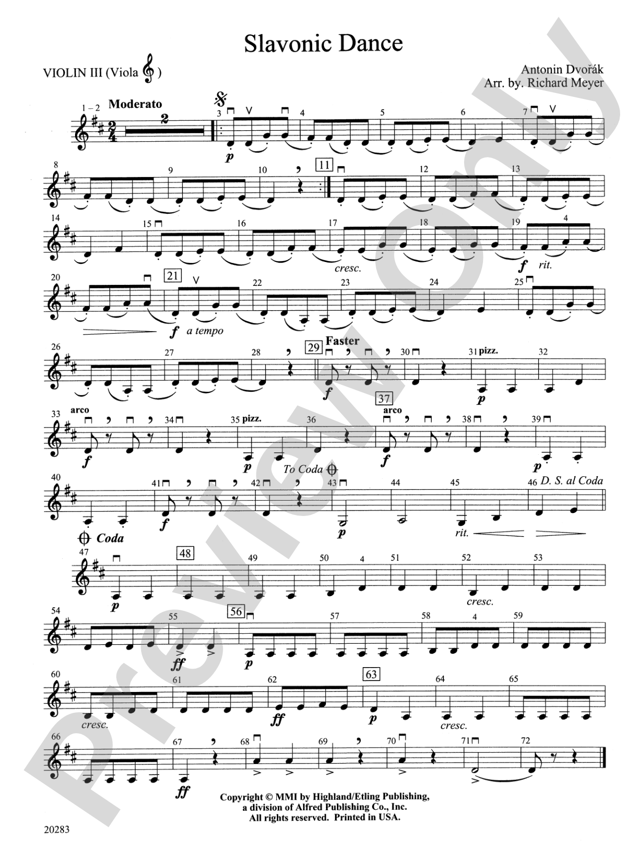 Slavonic Dance: 3rd Violin (Viola [TC])
