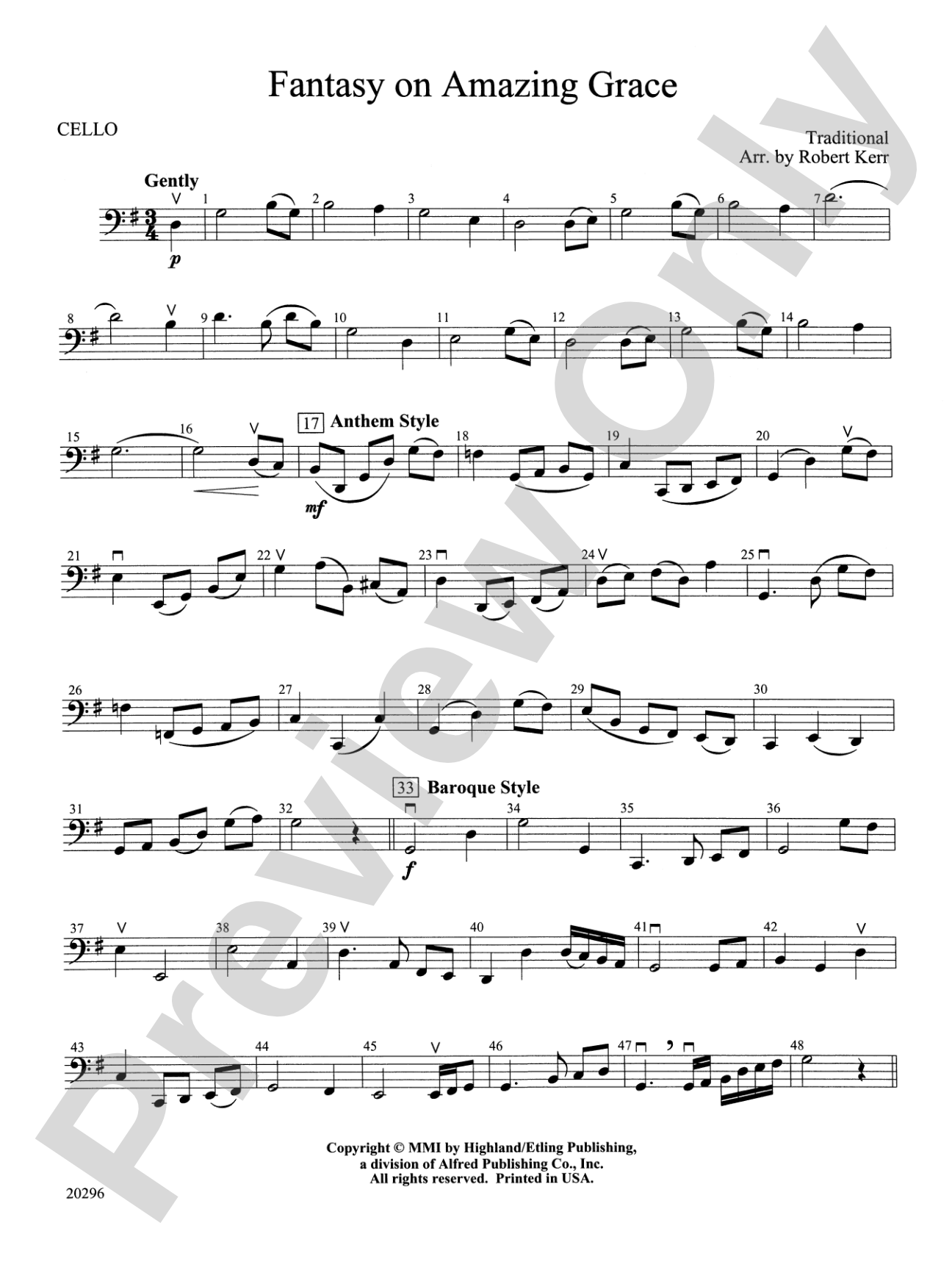 Fantasy on Amazing Grace: Cello