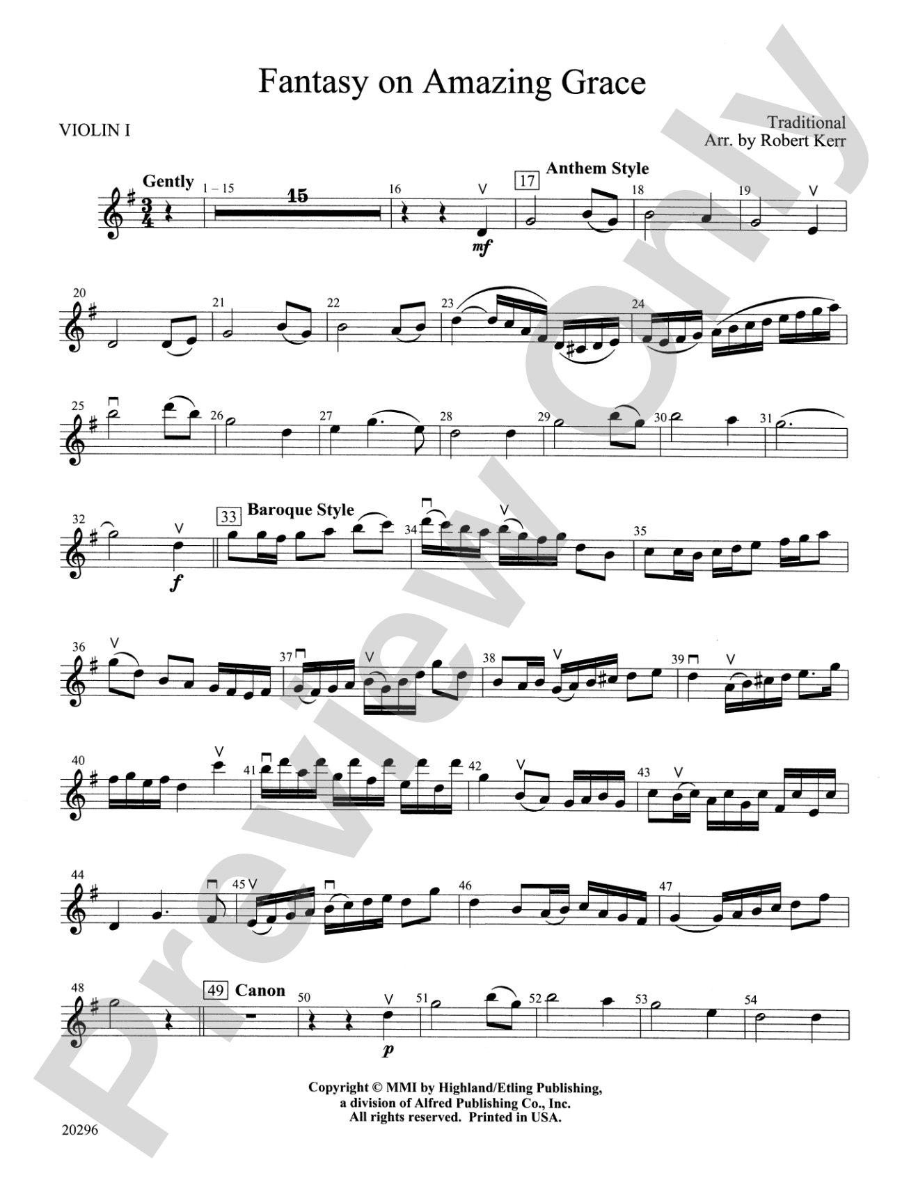 Fantasy on Amazing Grace: 1st Violin
