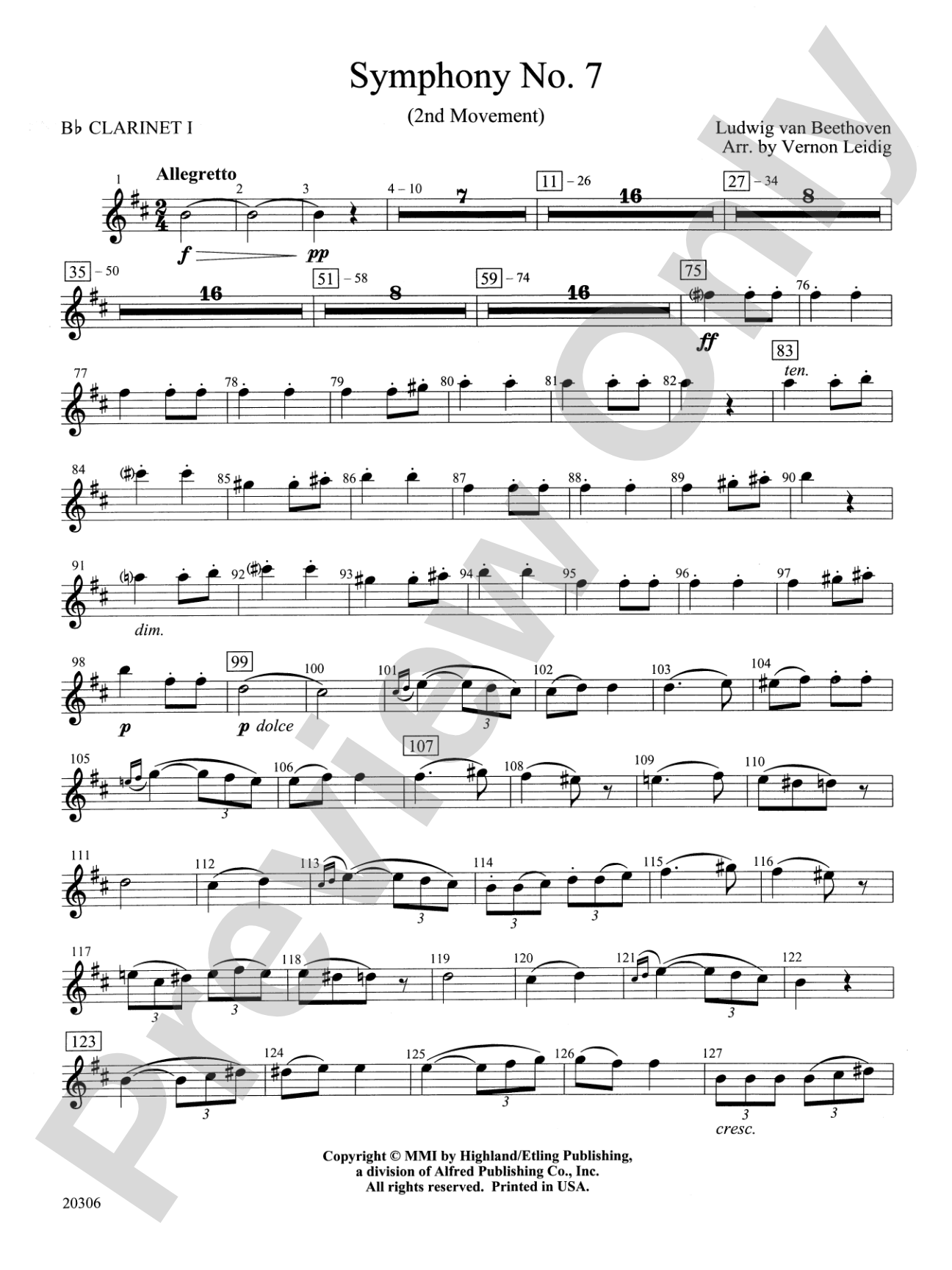 Symphony No. 7 (2nd Movement): 1st B-flat Clarinet