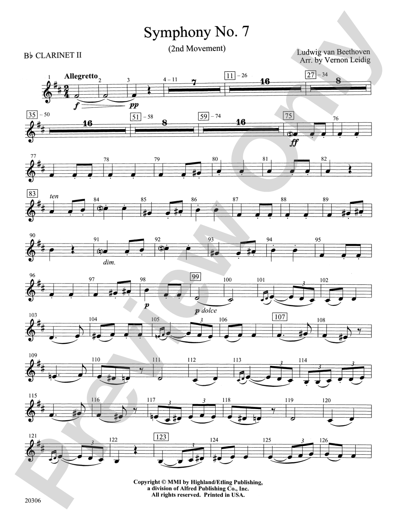 Symphony No. 7 (2nd Movement): 2nd B-flat Clarinet