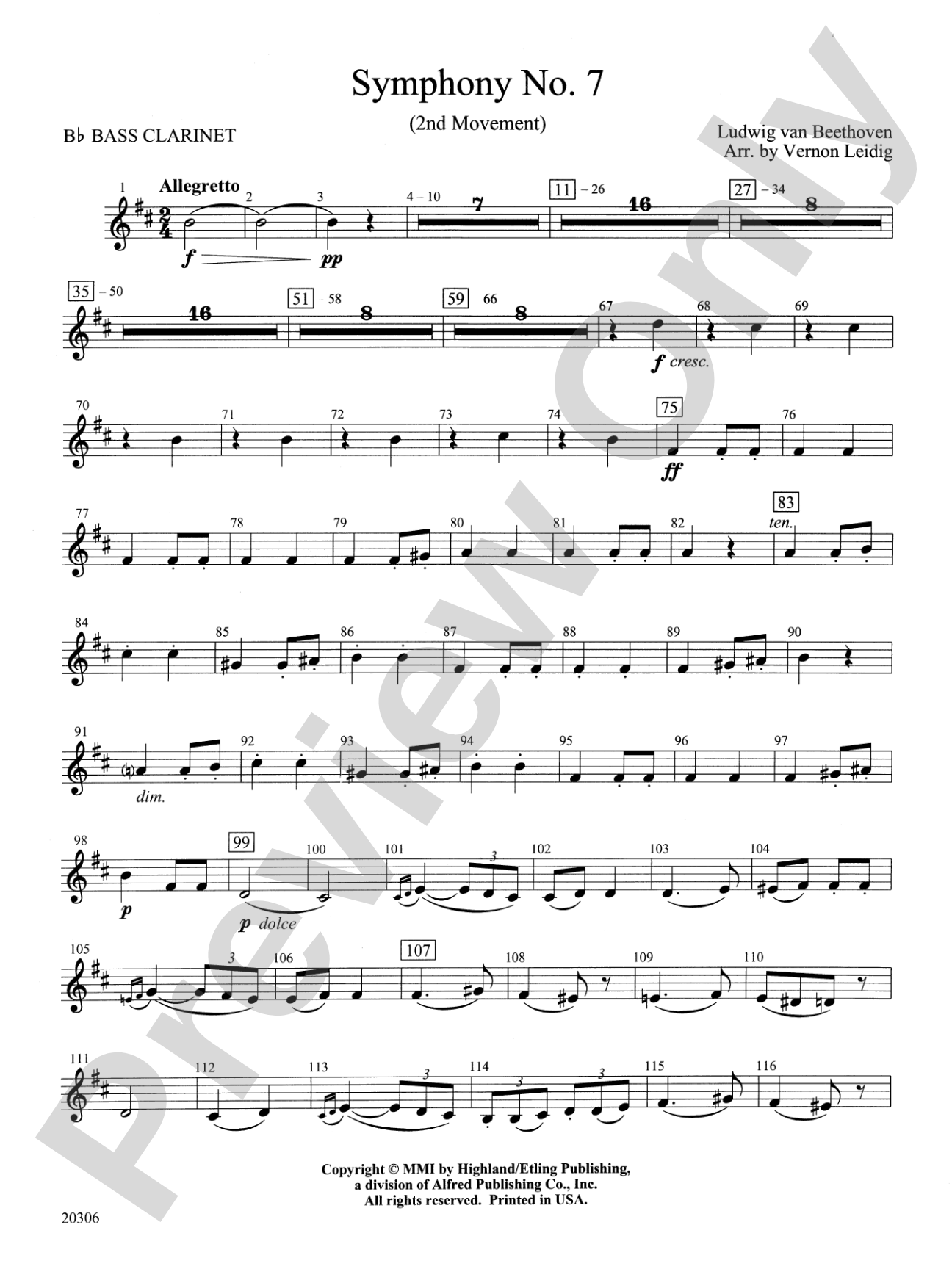 Symphony No. 7 (2nd Movement): B-flat Bass Clarinet