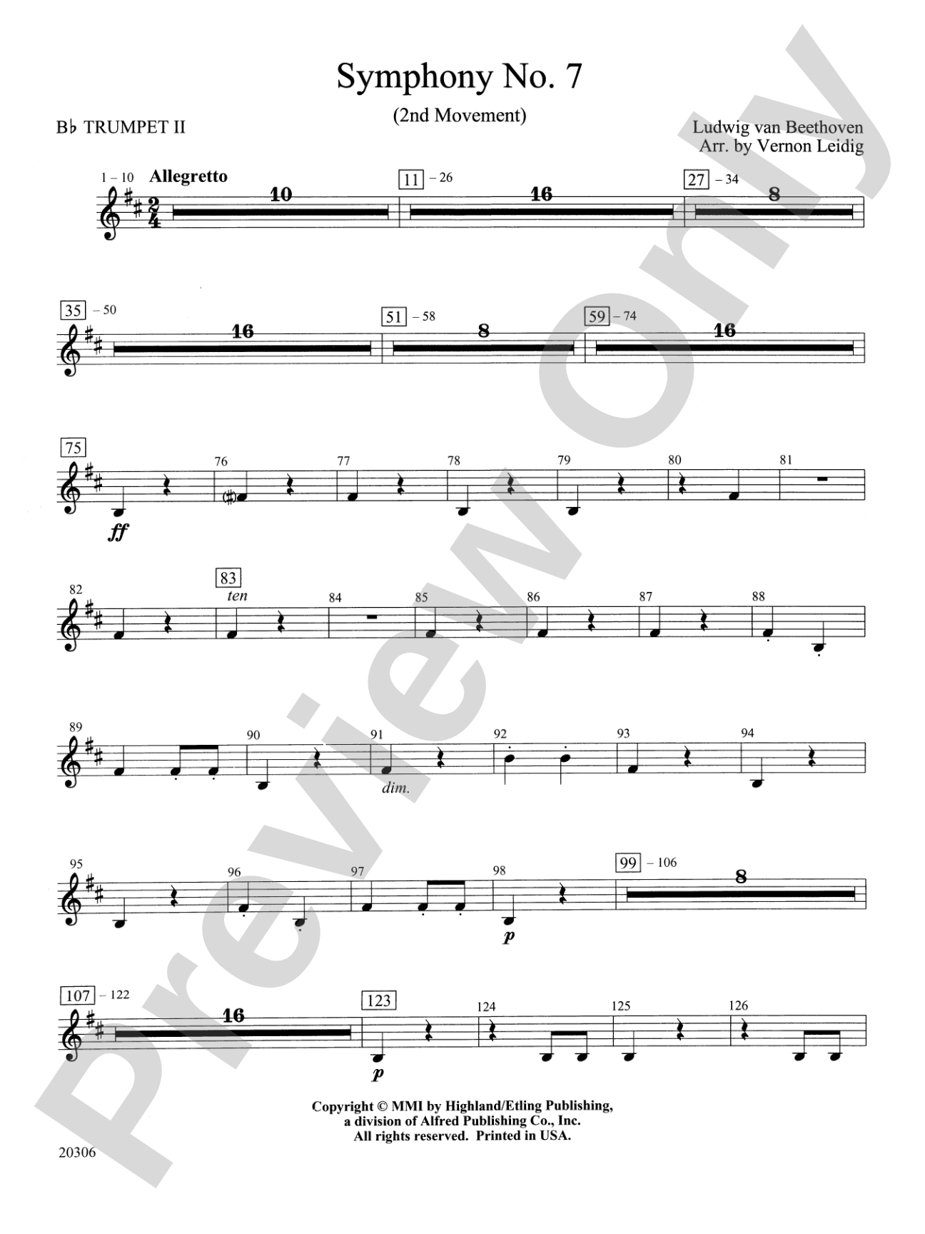 Symphony No. 7 (2nd Movement): 2nd B-flat Trumpet